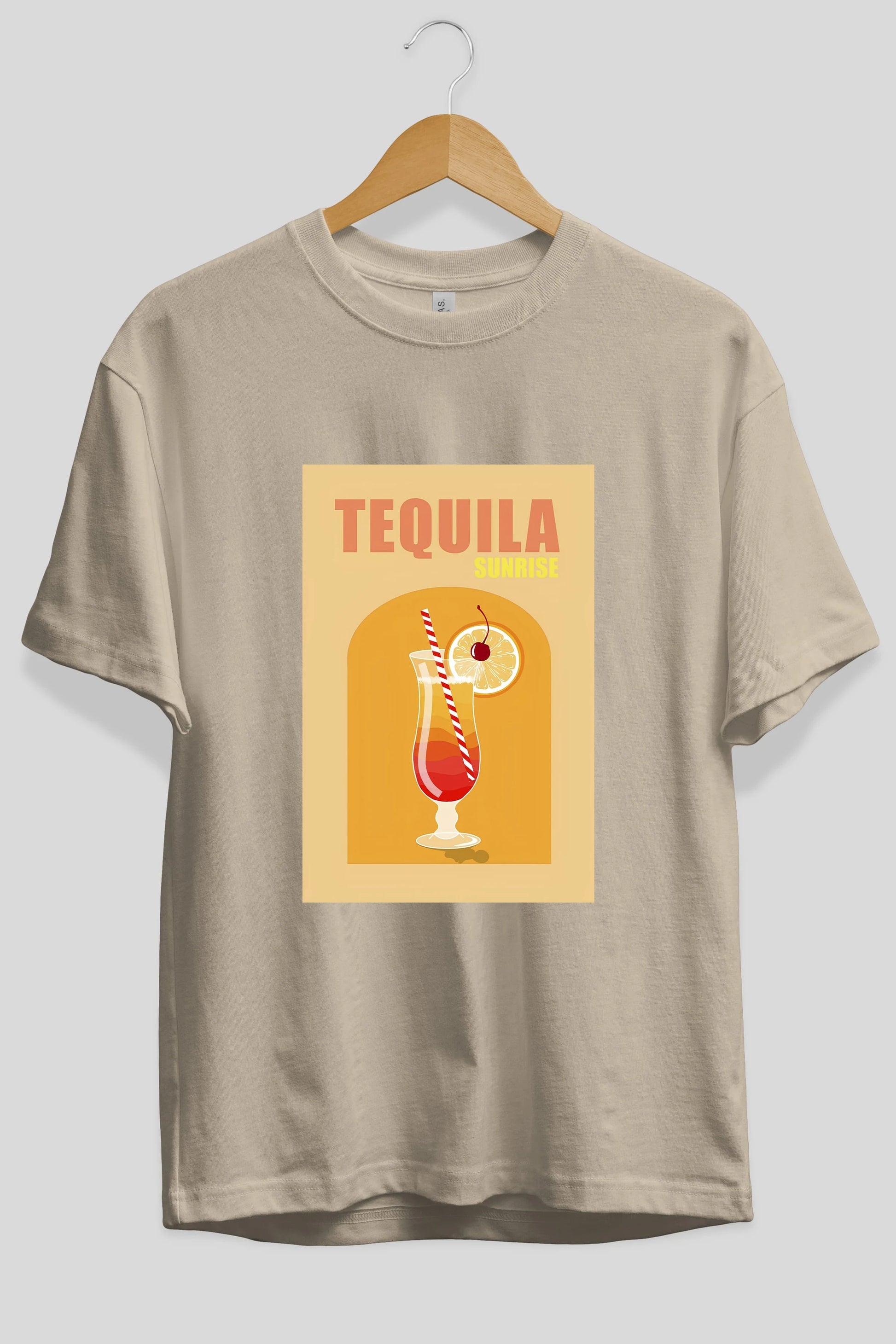 Tequila Sunrise Ön Baskılı Oversize t-shirt Erkek Kadın Unisex %100 Pamuk Bisiklet Yaka tişort
