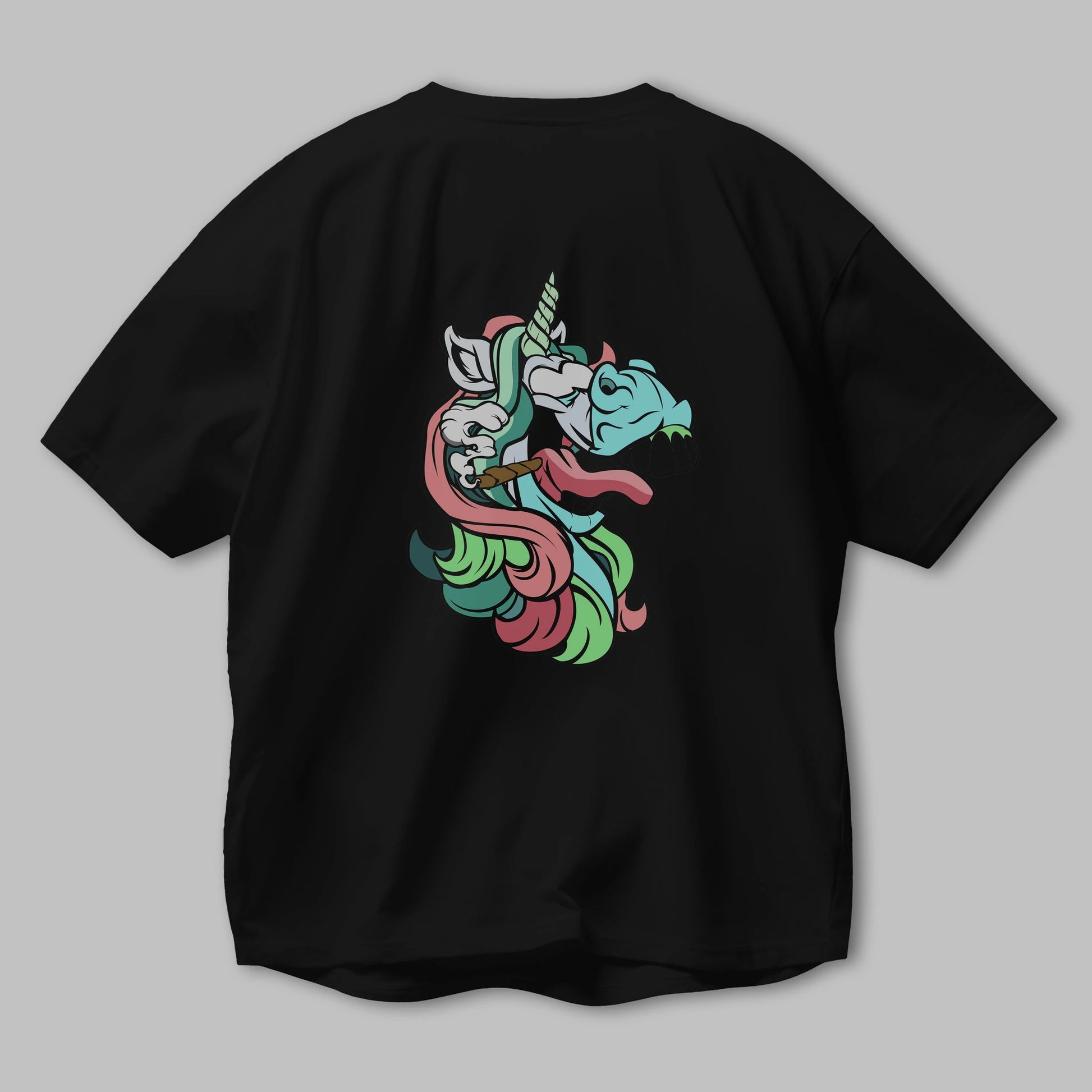 Crazy Unicorn Arka Baskılı Oversize t-shirt Erkek Kadın Unisex %100 Pamuk tişort