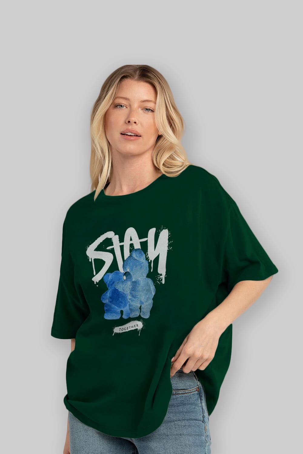 Stay Together Bear Ön Baskılı Oversize t-shirt Erkek Kadın Unisex