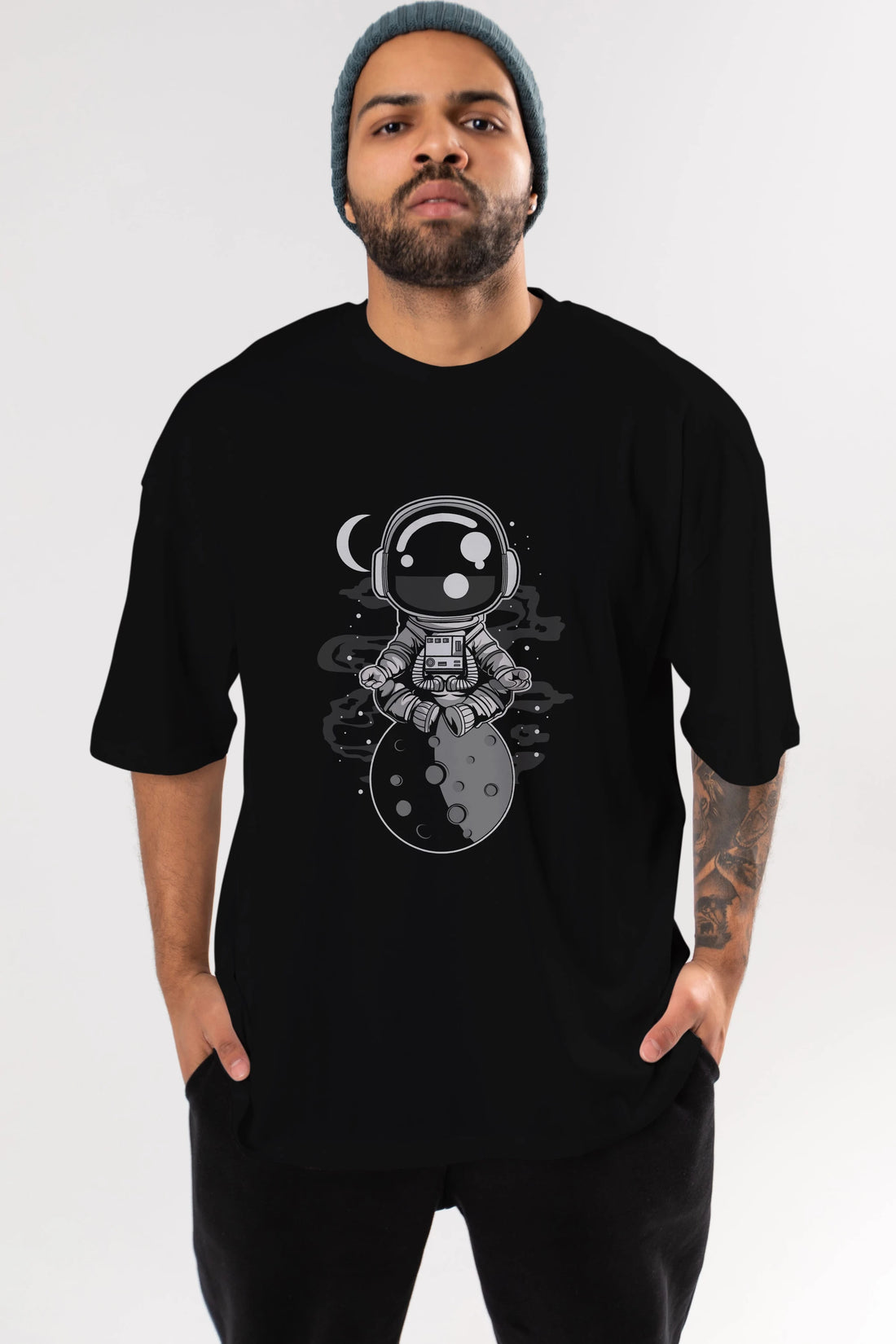Astronaut Yoga Ön Baskılı Oversize t-shirt Erkek Kadın Unisex