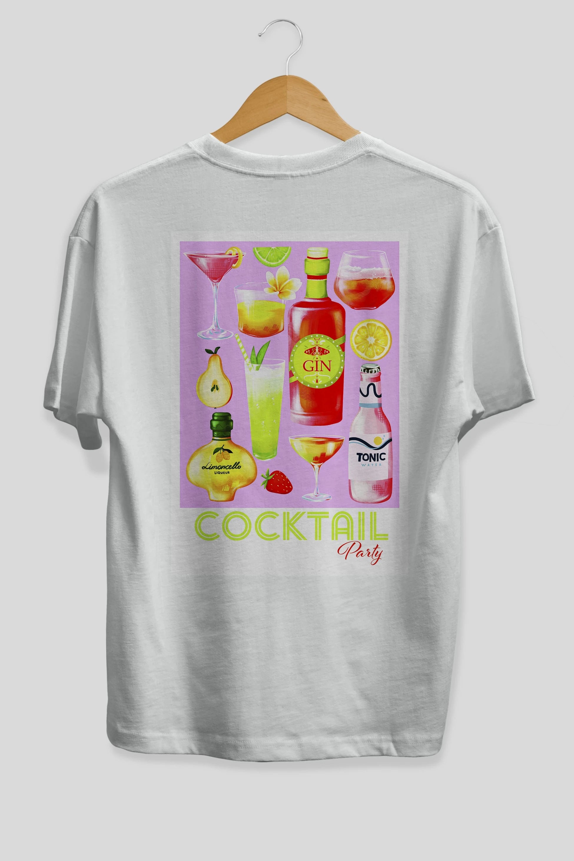 Cocktail Party Arka Baskılı Oversize t-shirt Erkek Kadın Unisex %100 Pamuk Bisiklet Yaka tişort
