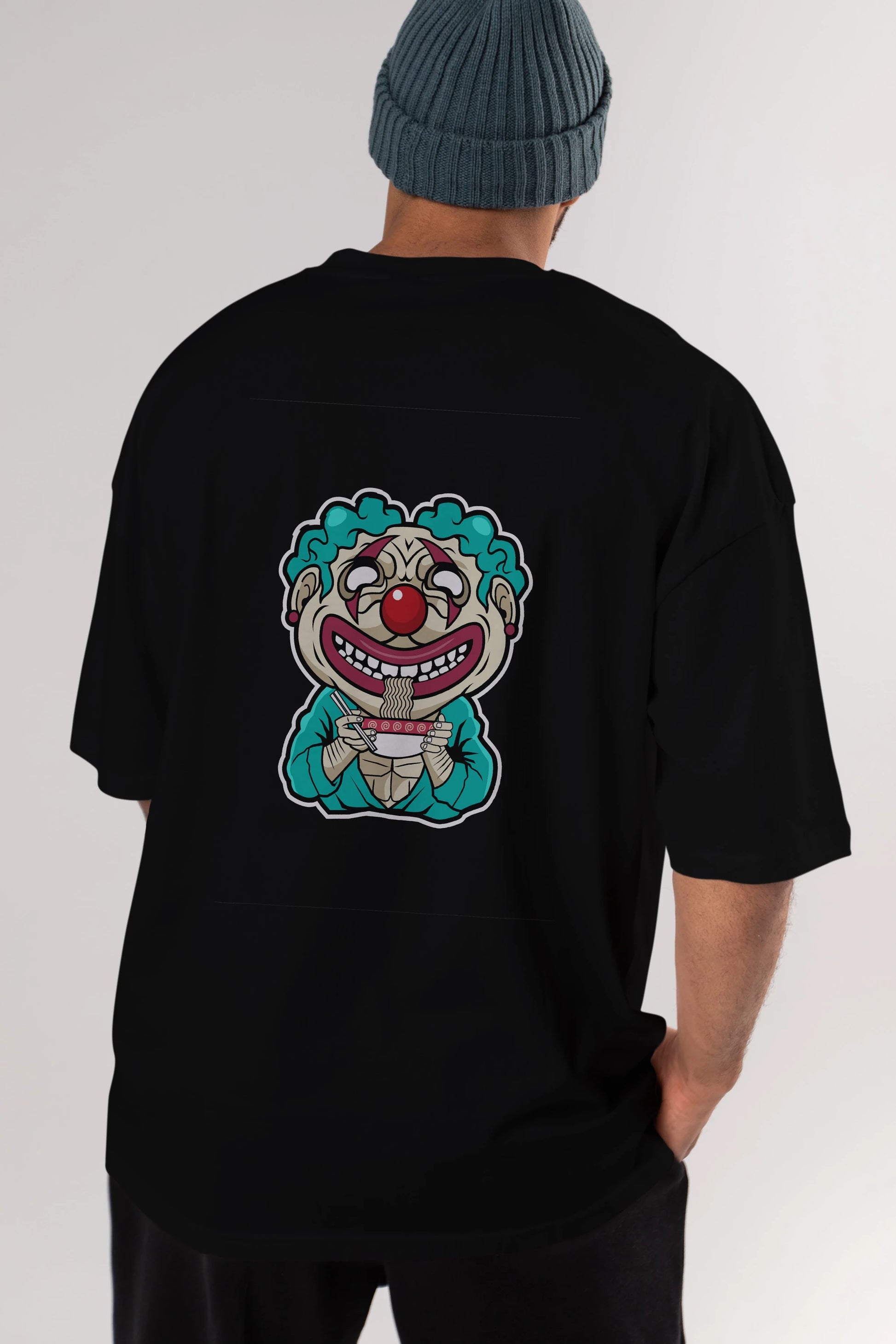 Clown Ramen Arka Baskılı Oversize t-shirt Erkek Kadın Unisex %100 Pamuk tişort