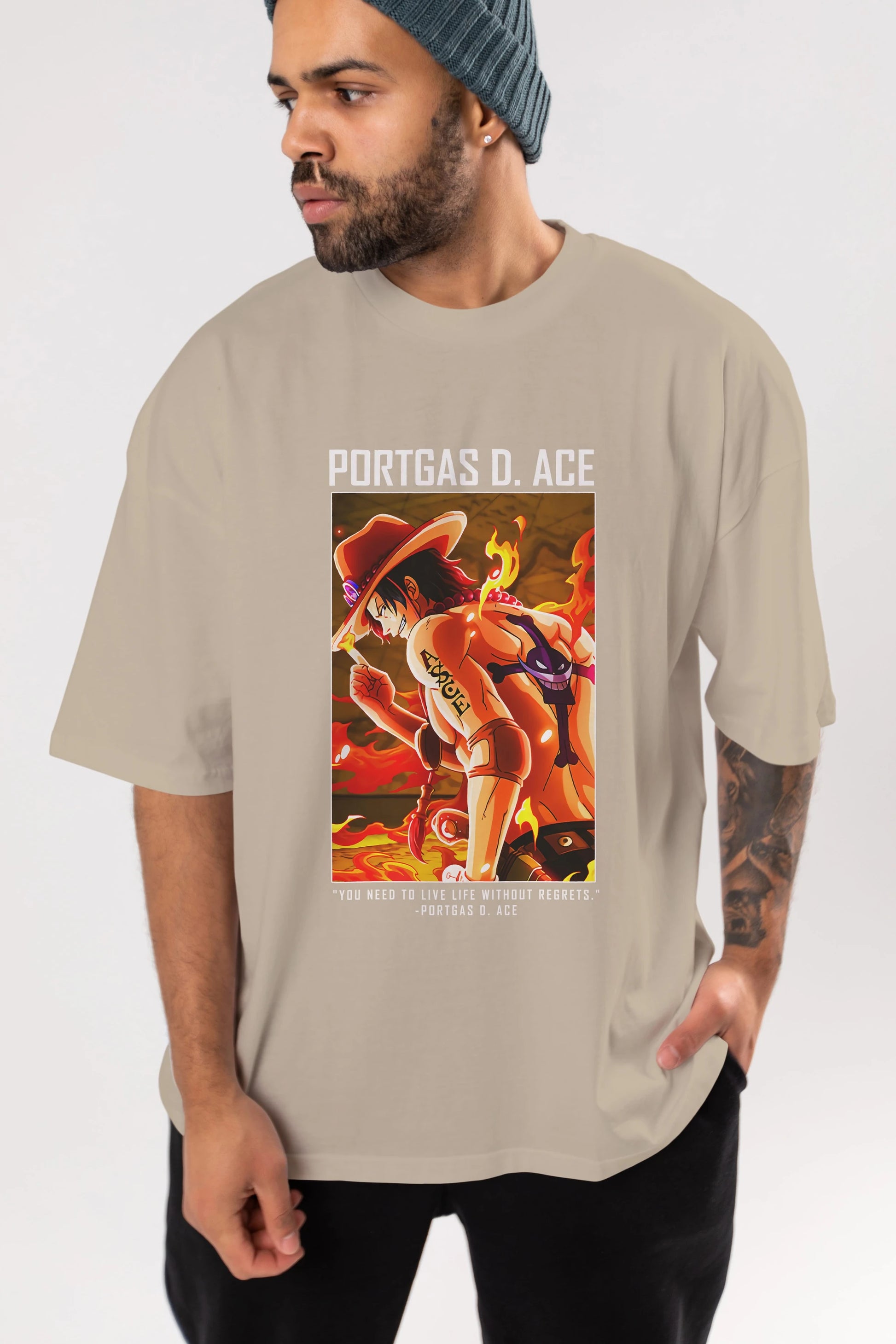 Portgas D. Ace Anime Ön Baskılı Oversize t-shirt Erkek Kadın Unisex