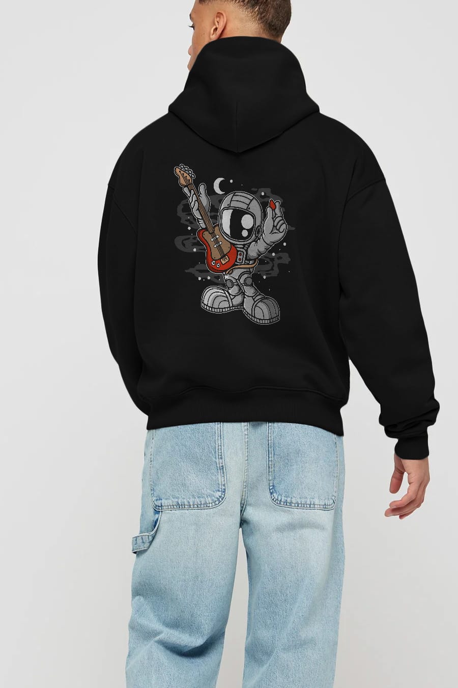 Astronaut Guitar Arka Baskılı Hoodie Oversize Kapüşonlu Sweatshirt Erkek Kadın Unisex