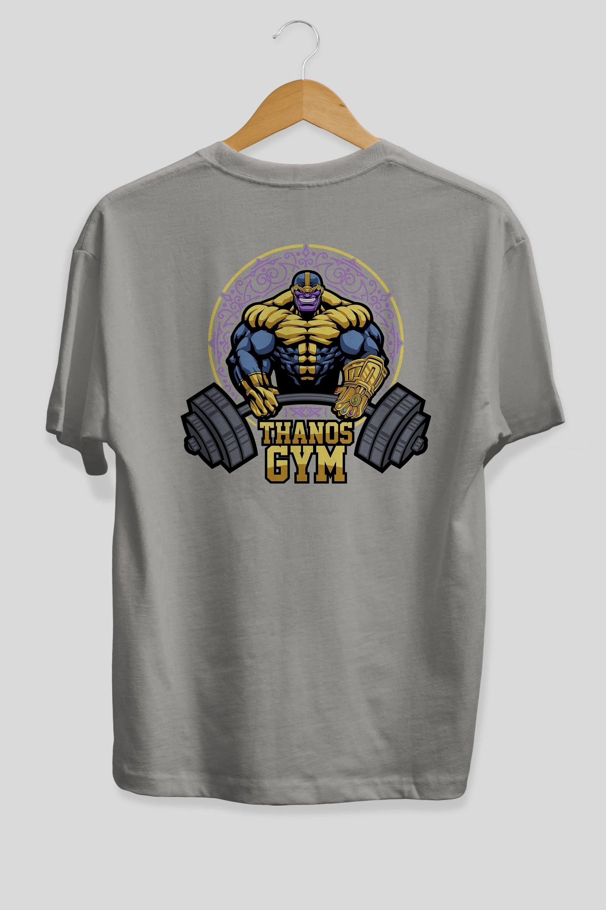 Thanos GYM Arka Baskılı Oversize t-shirt Erkek Kadın Unisex %100 Pamuk Bisiklet Yaka tişort