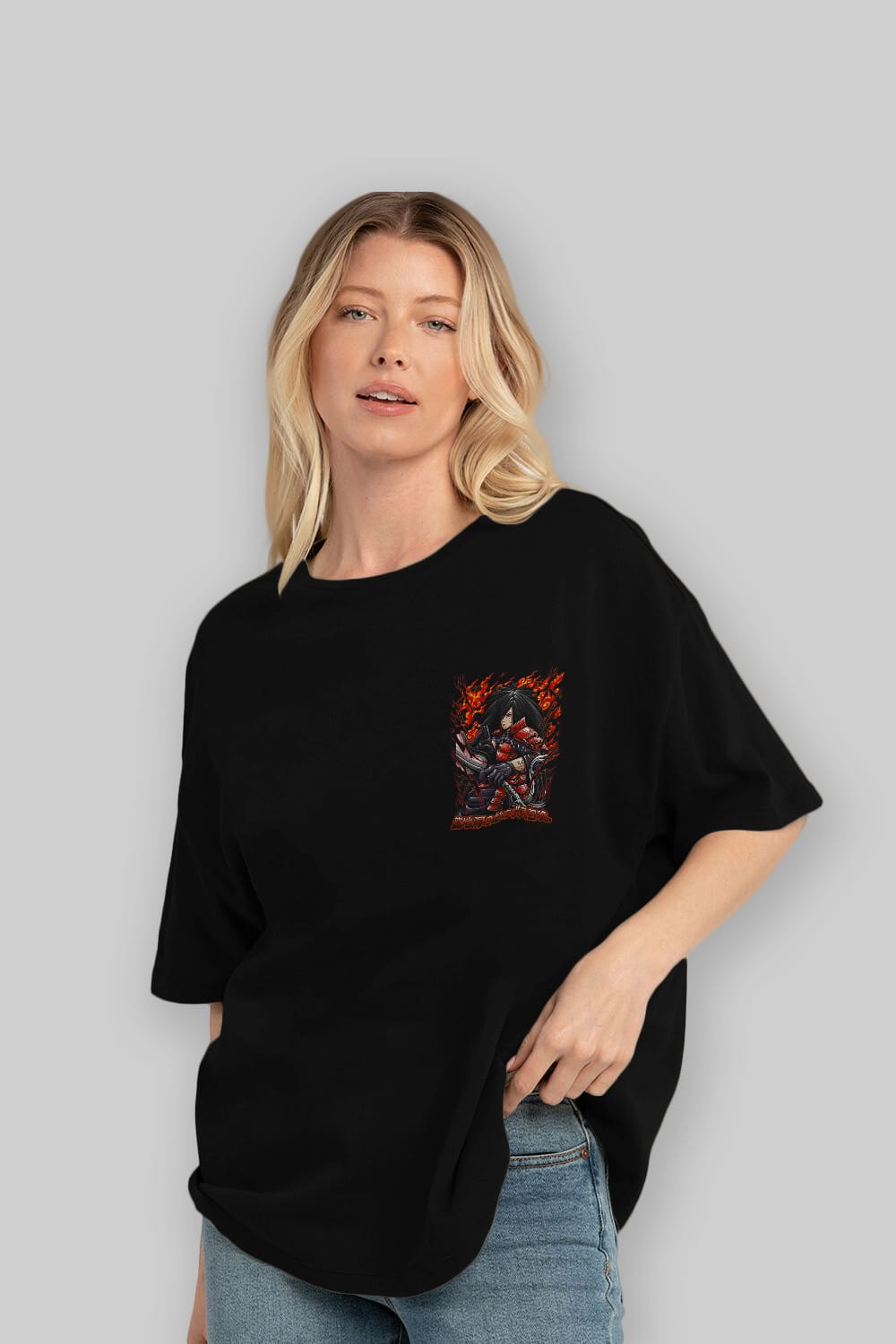 NARUTO (12) Ön Sol Baskılı Oversize t-shirt Erkek Kadın Unisex %100 Pamuk Bisiklet Yaka tişort