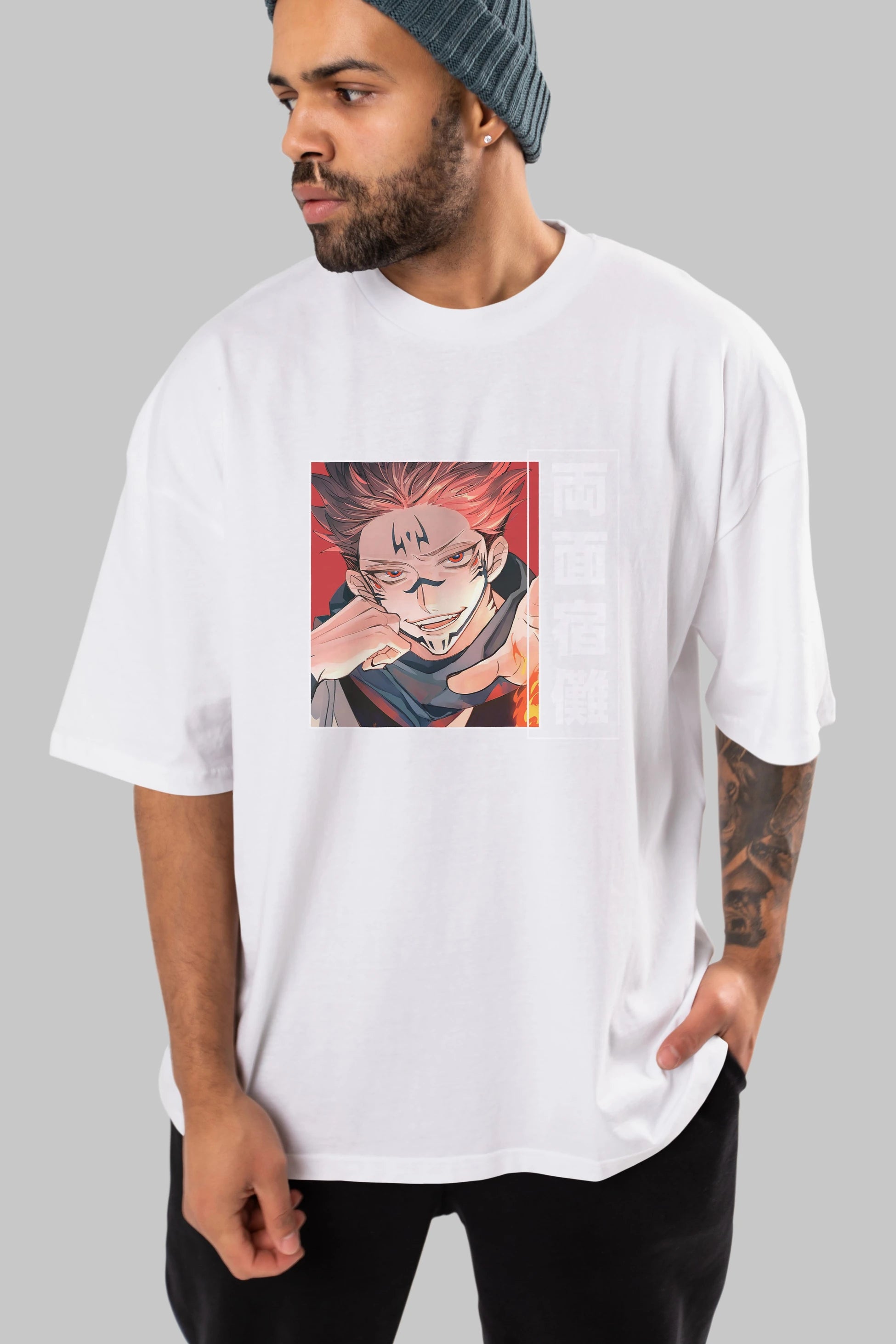 Sukuna Ryoumen 4 Anime Ön Baskılı Oversize t-shirt %100 pamuk Erkek Kadın Unisex