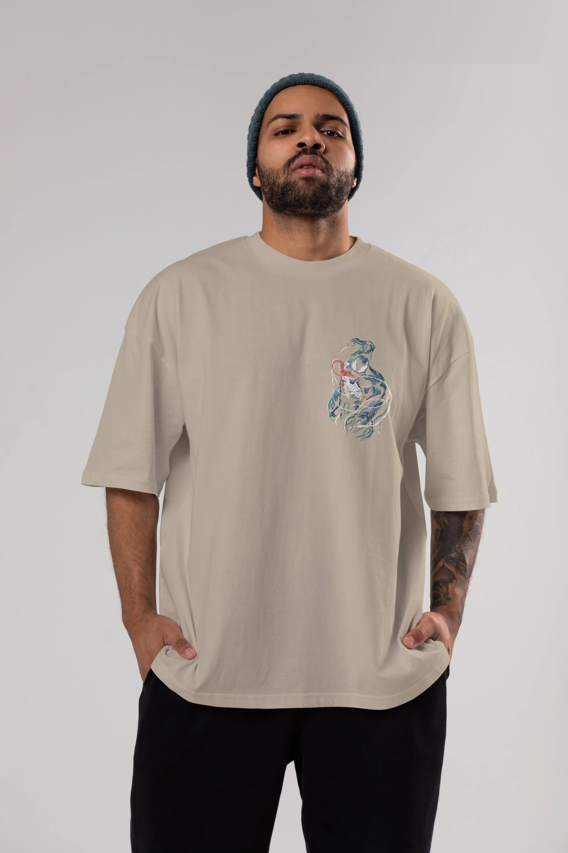 Venom (5) Ön Sol Baskılı Oversize t-shirt Erkek Kadın Unisex %100 Pamuk Bisiklet Yaka tişort