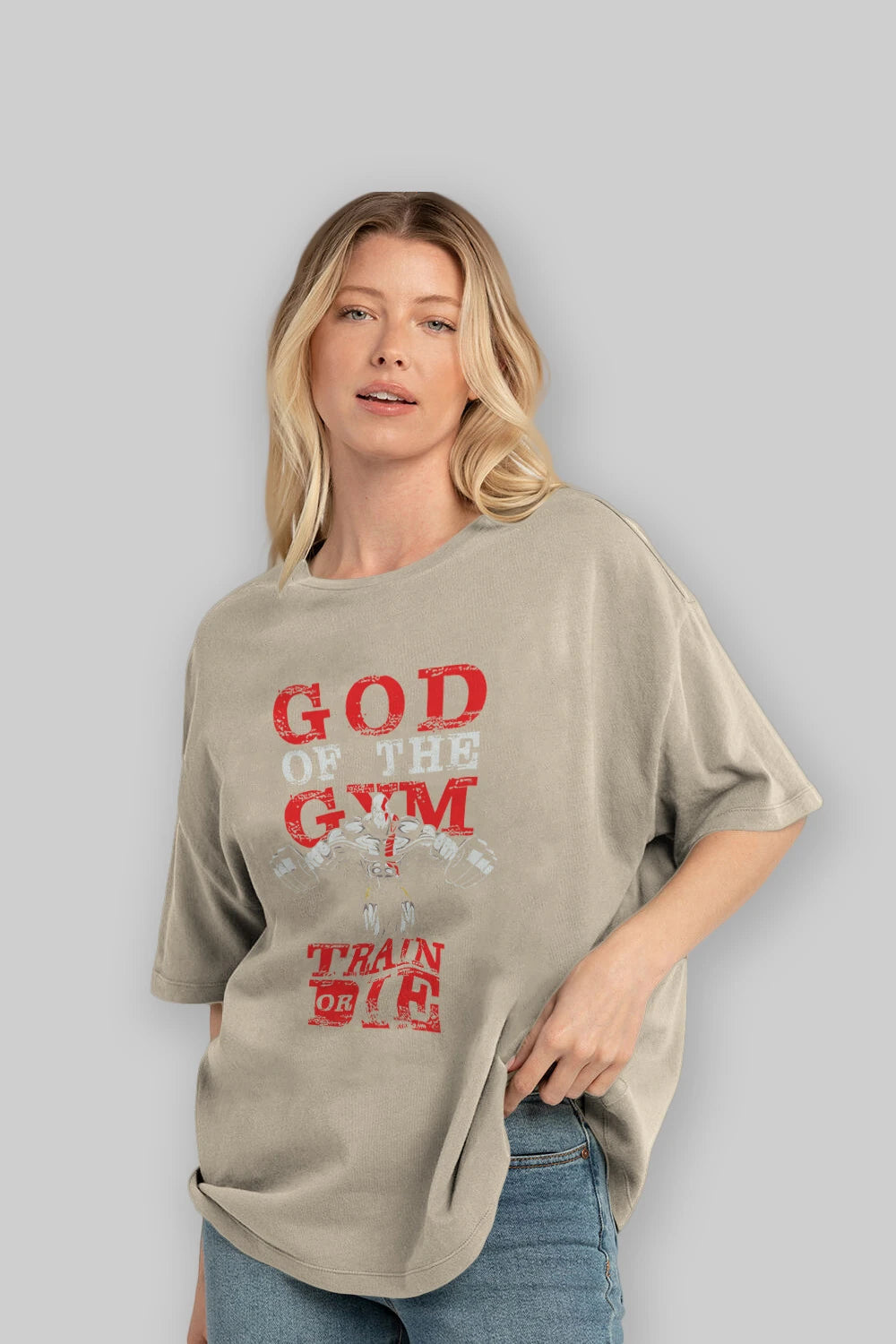 God of The GYM Ön Baskılı Oversize t-shirt Erkek Kadın Unisex %100 Pamuk Bisiklet Yaka tişort