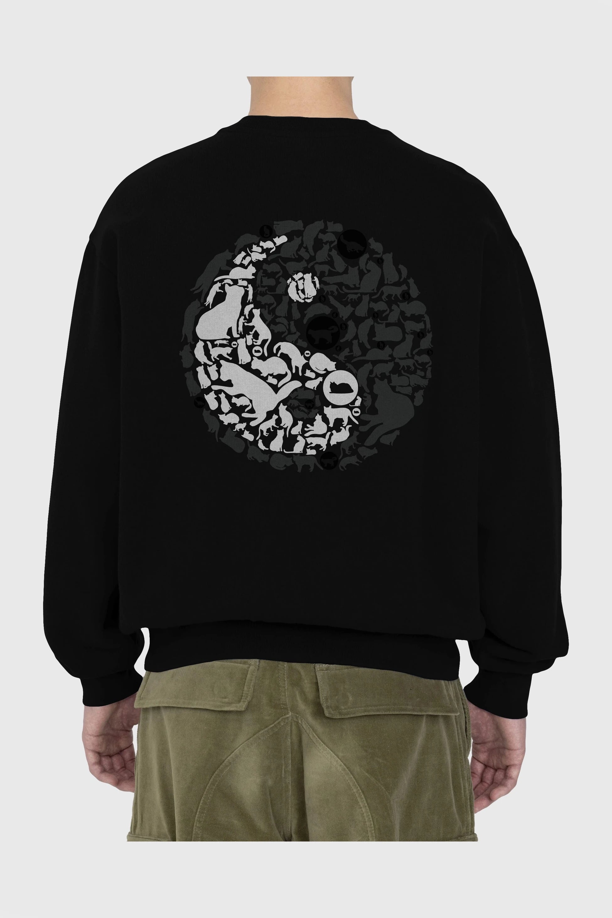 YinYang Cats Arka Baskılı Oversize Sweatshirt Erkek Kadın Unisex