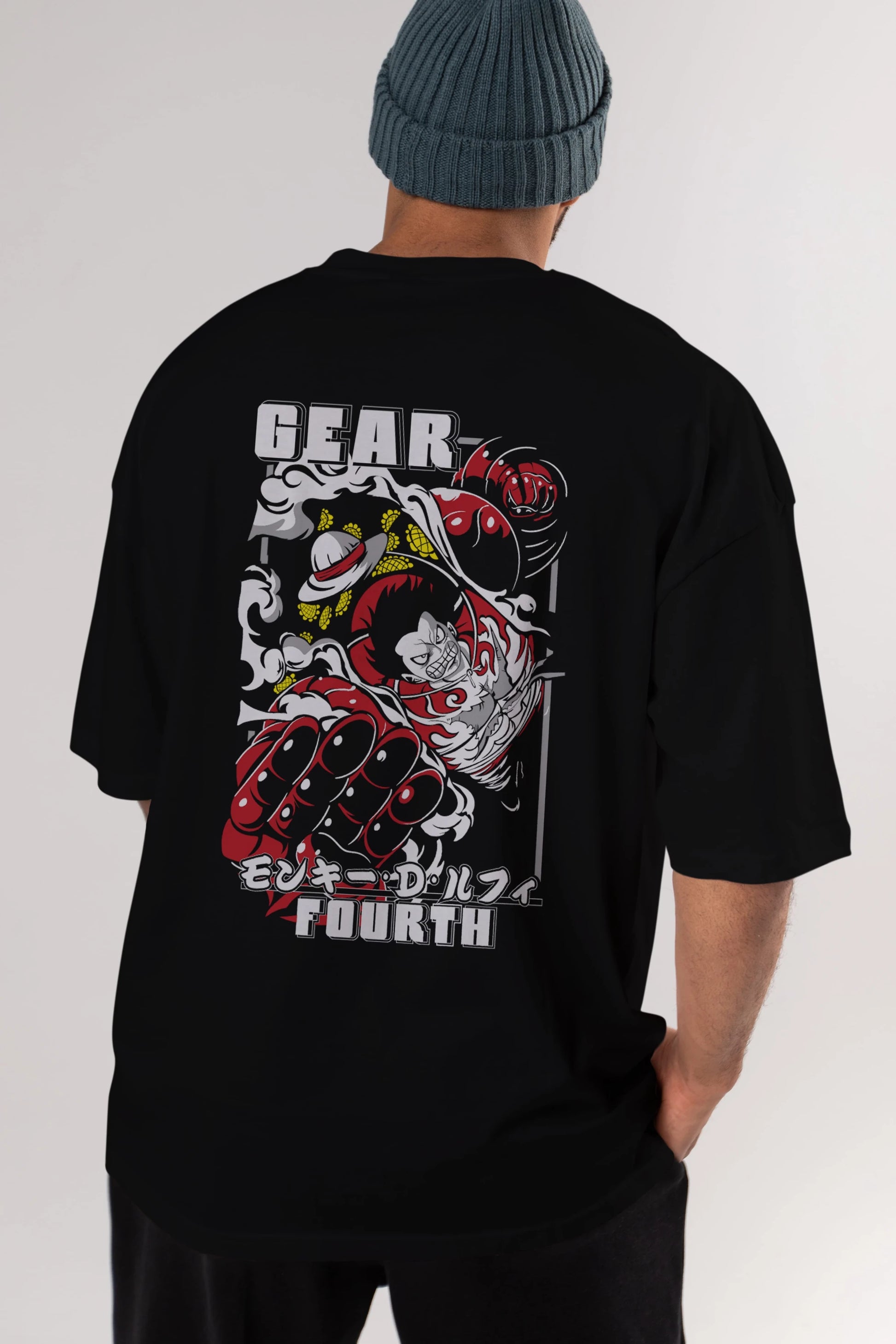 LUFFY gear fourth Anime Arka Baskılı Oversize t-shirt Erkek Kadın Unisex