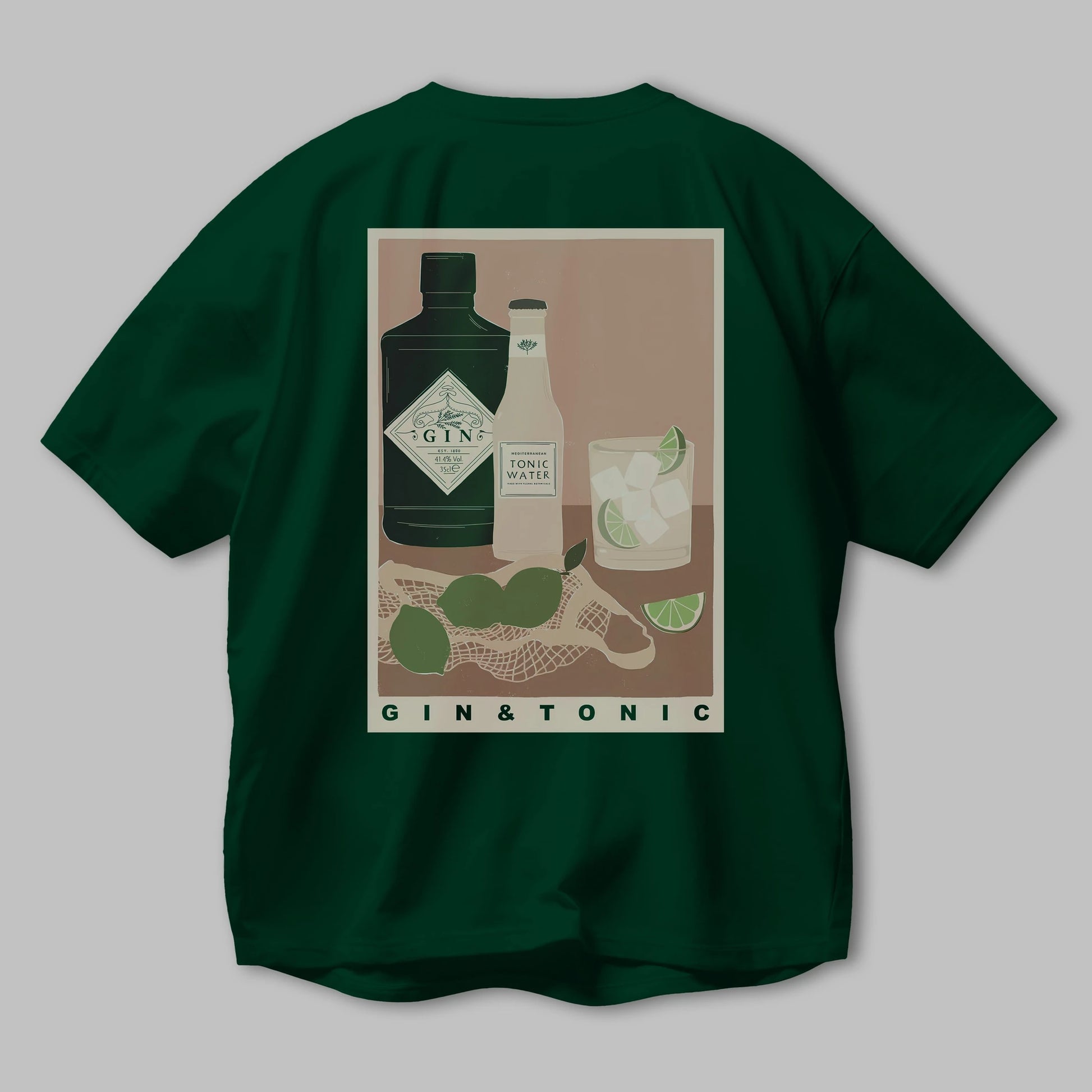 Gin Tonic Arka Baskılı Oversize t-shirt Erkek Kadın Unisex %100 Pamuk Bisiklet Yaka tişort