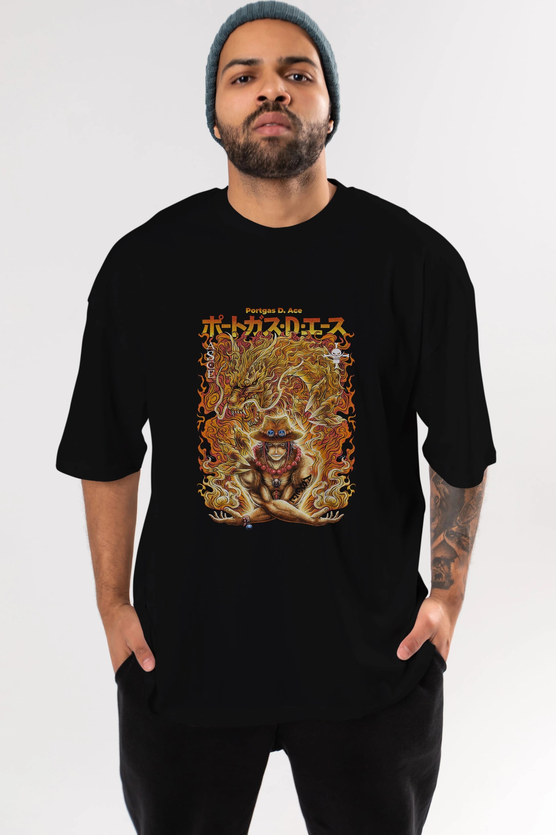 PORTGAS D. ACE Anime Ön Baskılı Oversize t-shirt %100 pamuk Erkek Kadın Unisex