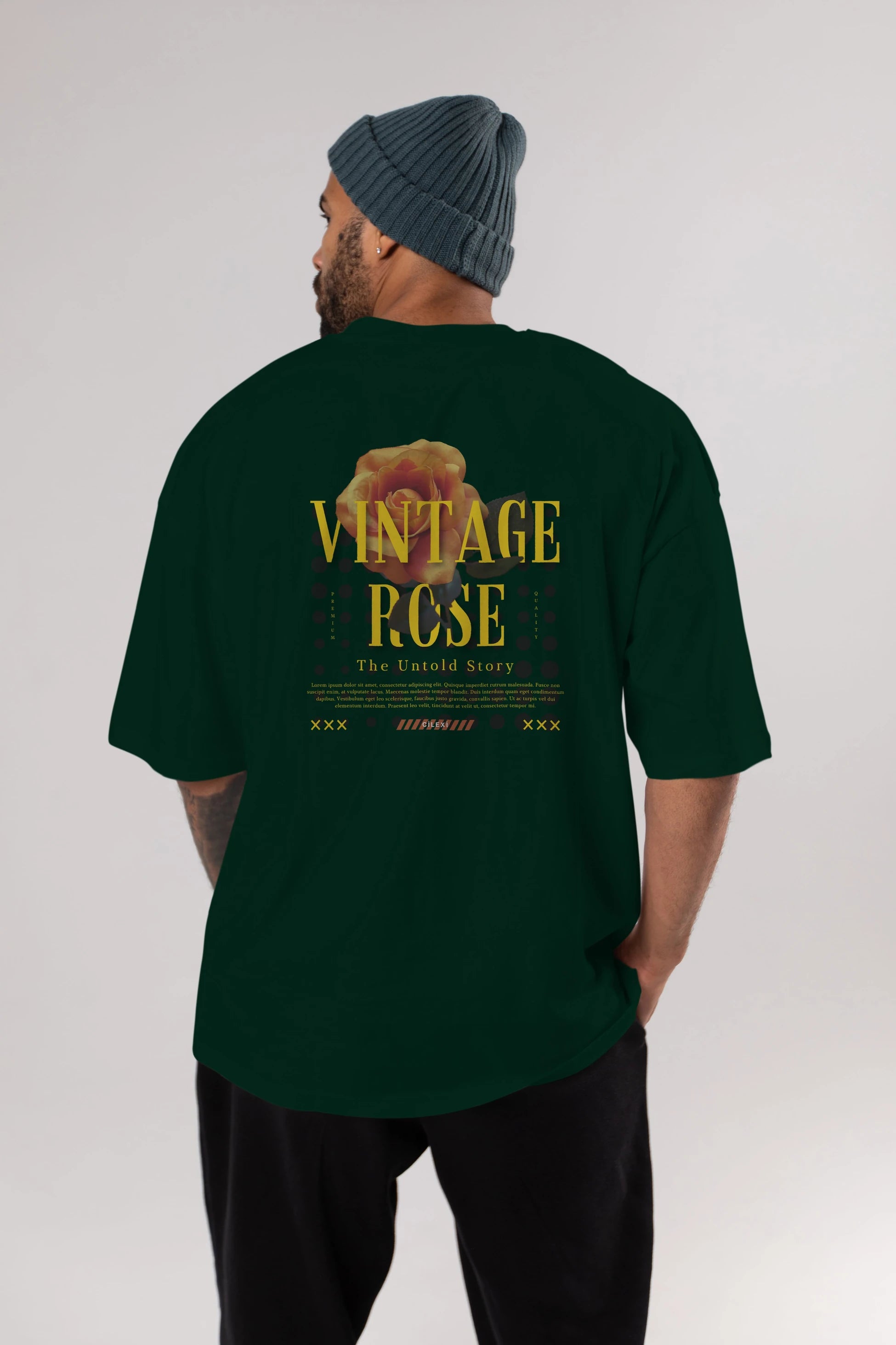 Vintage Rose Yazılı Arka Baskılı Oversize t-shirt Erkek Kadın Unisex