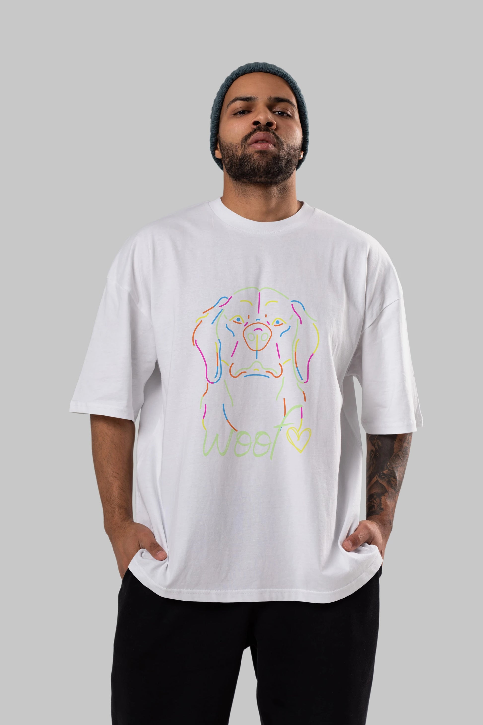 Neon Dog Ön Baskılı Oversize t-shirt Erkek Kadın Unisex