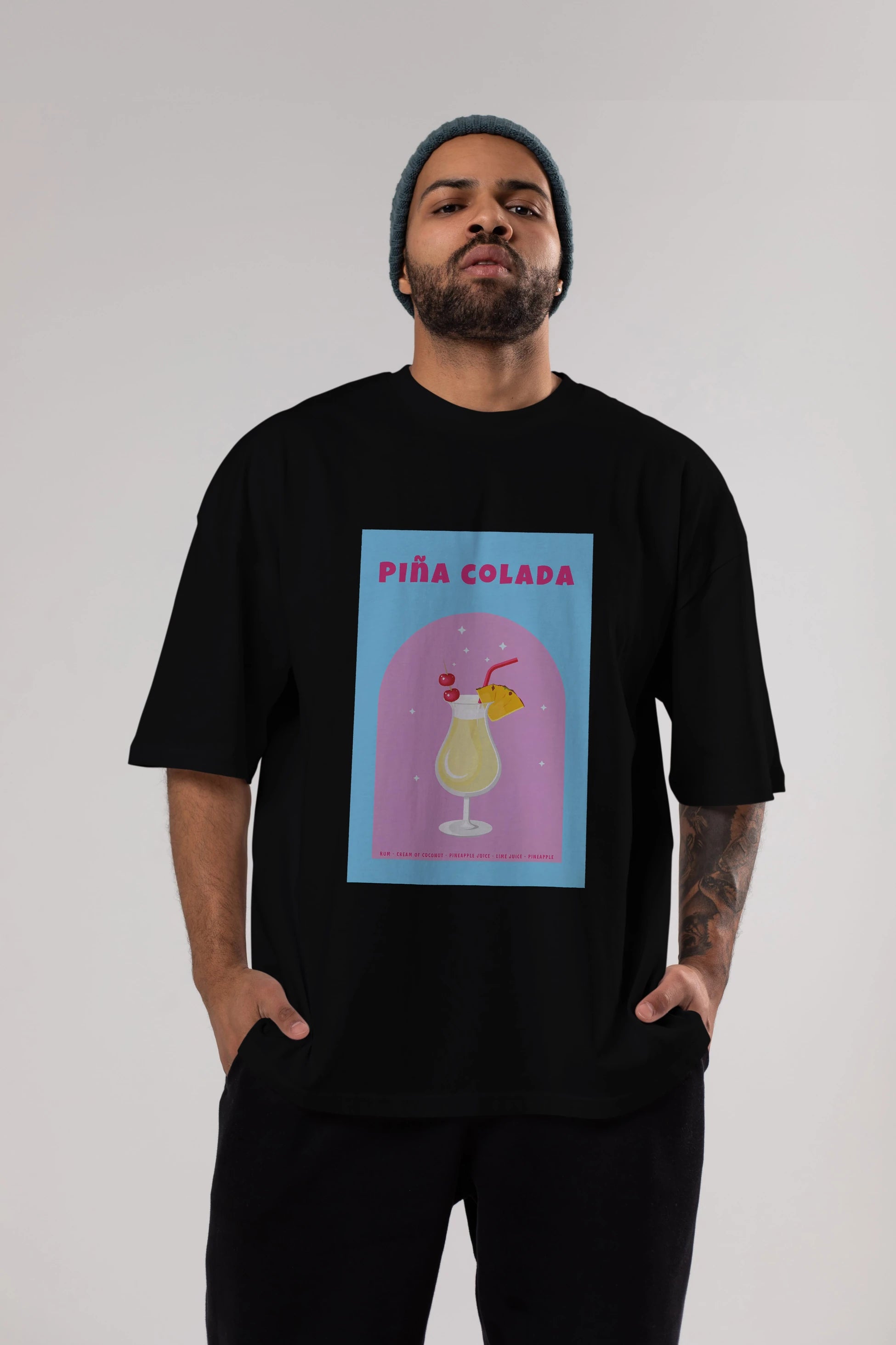 Pina Colada 2 Ön Baskılı Oversize t-shirt Erkek Kadın Unisex %100 Pamuk Bisiklet Yaka tişort