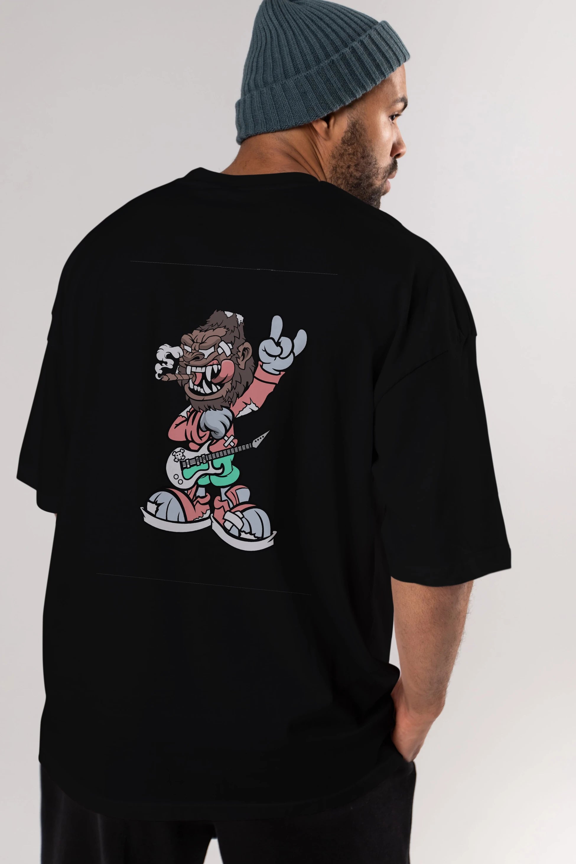 Gorilla Rockstar Arka Baskılı Oversize t-shirt Erkek Kadın Unisex %100 Pamuk tişort