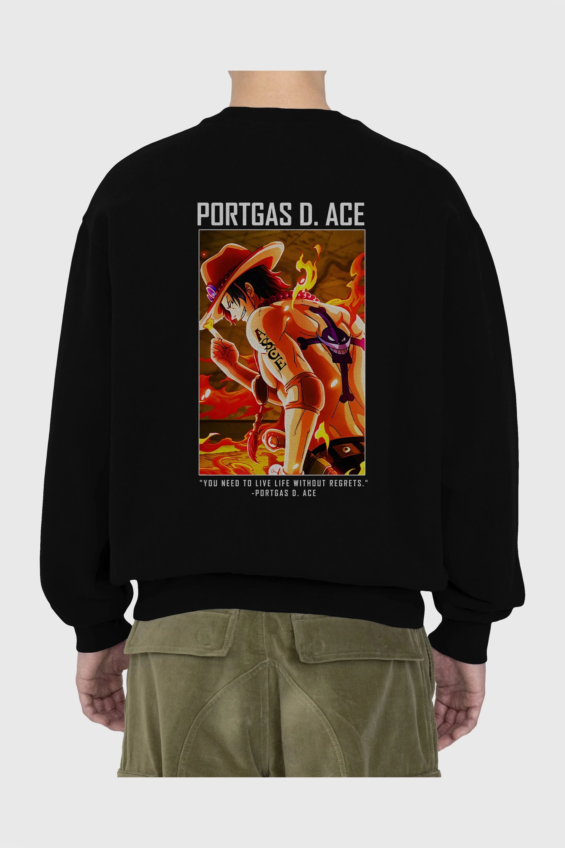 Portgas D. Ace Arka Baskılı Anime Oversize Sweatshirt Erkek Kadın Unisex