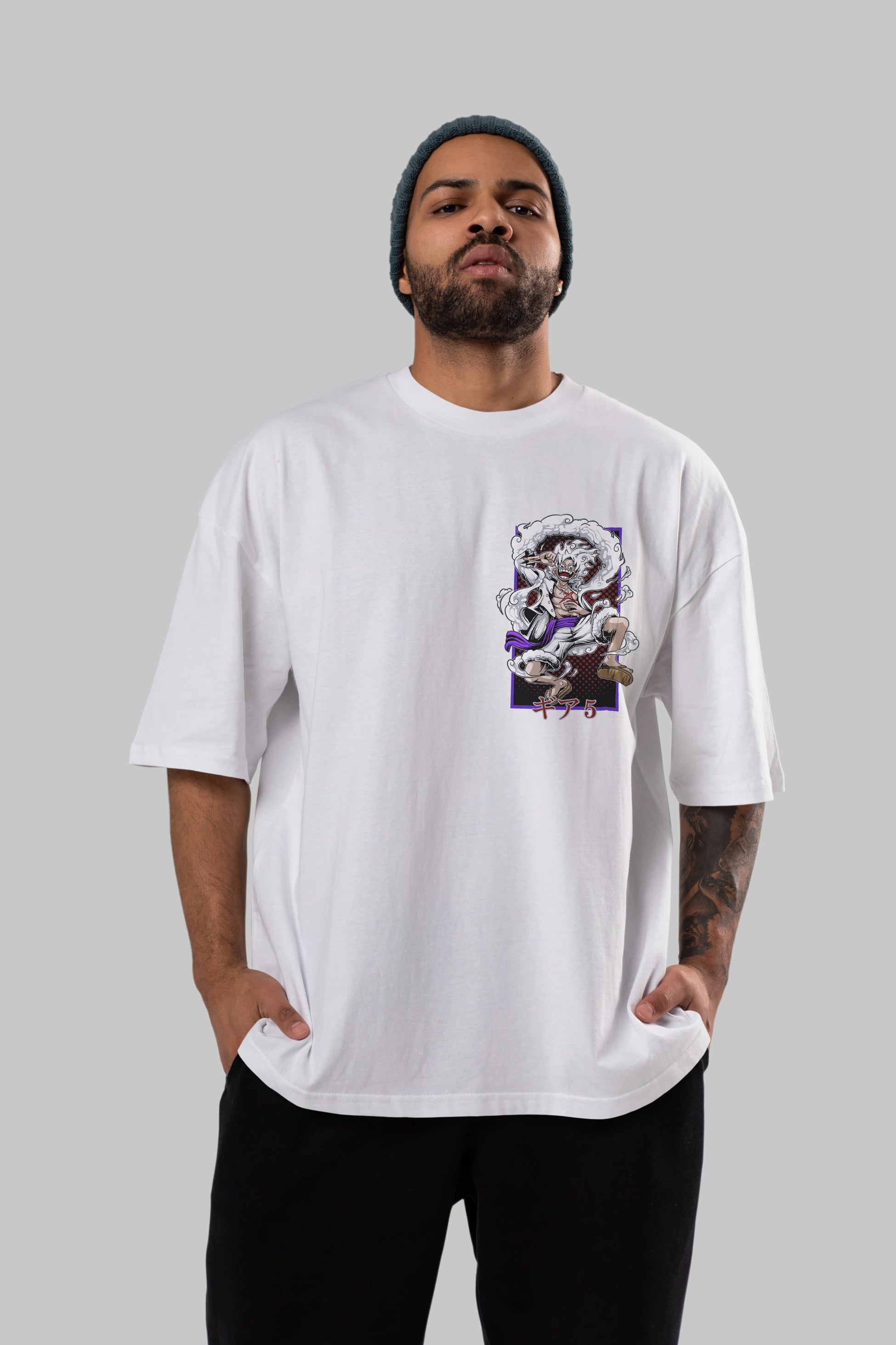 MONKEY D. LUFFY GEAR5 Ön Sol Baskılı Oversize t-shirt Erkek Kadın Unisex %100 Pamuk Bisiklet Yaka tişort
