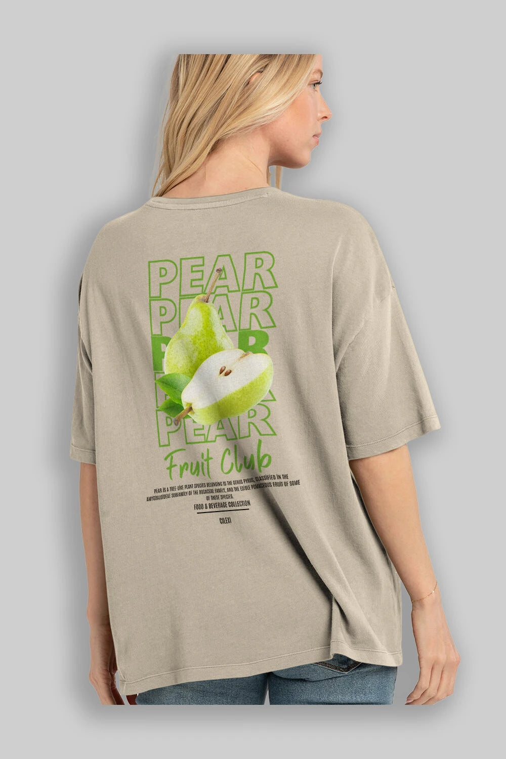 Pear Arka Baskılı Oversize t-shirt Erkek Kadın Pamuk Bisiklet Yaka tişort