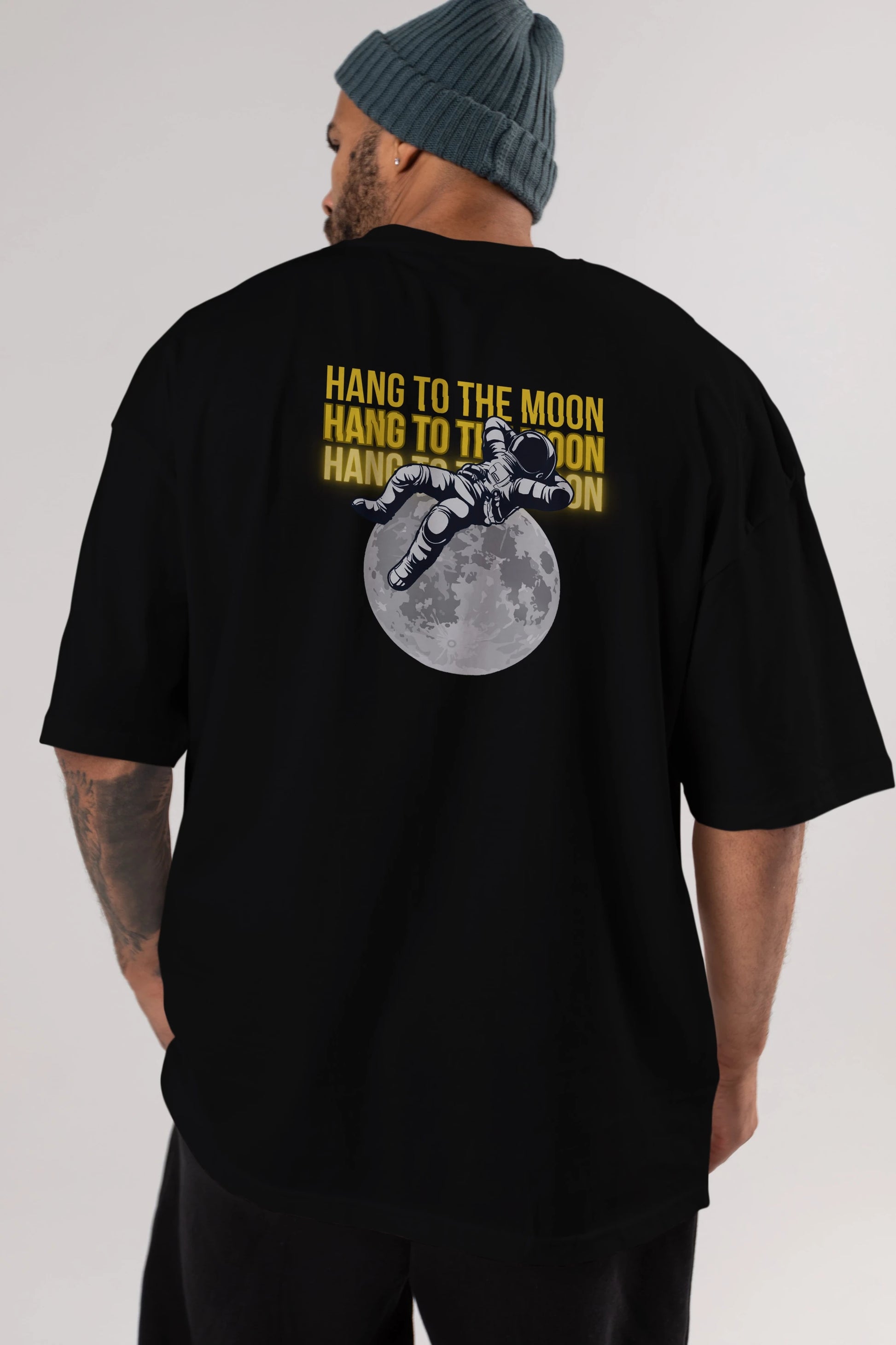 Hang to the Moon Yazılı Arka Baskılı Oversize t-shirt Erkek Kadın Unisex