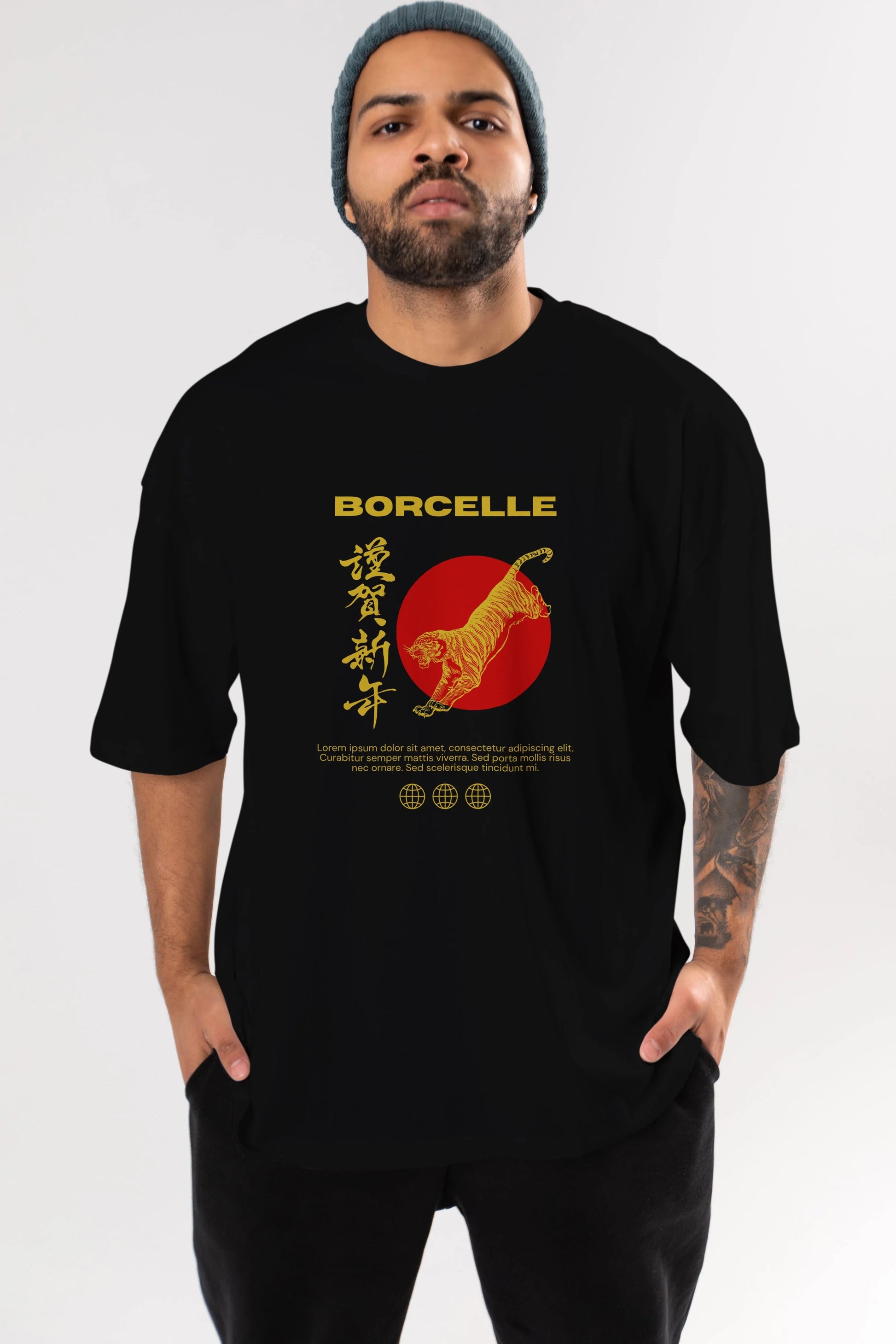 Borcelle Tiger Streetwear Ön Baskılı Oversize t-shirt Erkek Kadın Unisex