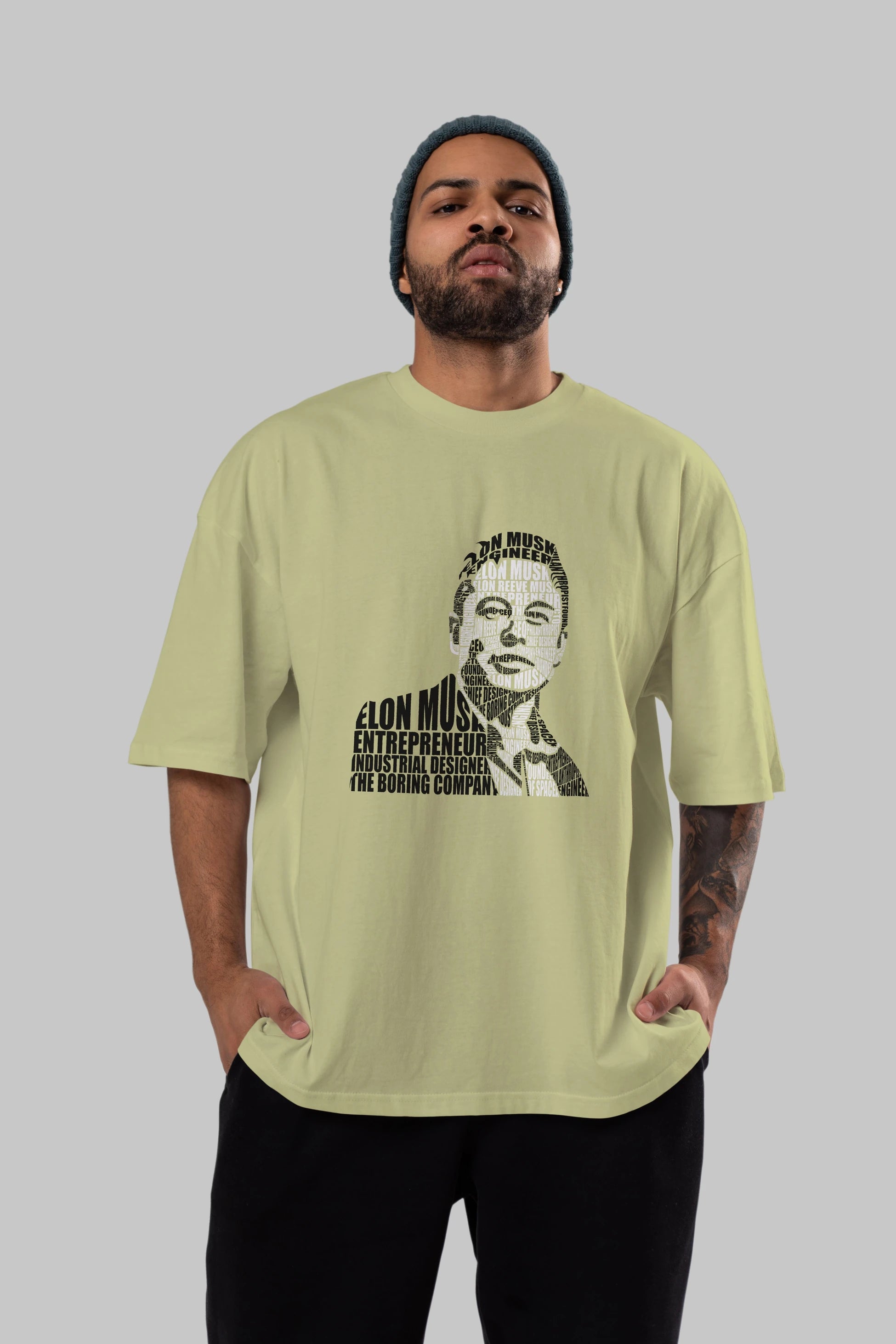Elon Musk Calligram Ön Baskılı Oversize t-shirt %100 pamuk Erkek Kadın Unisex
