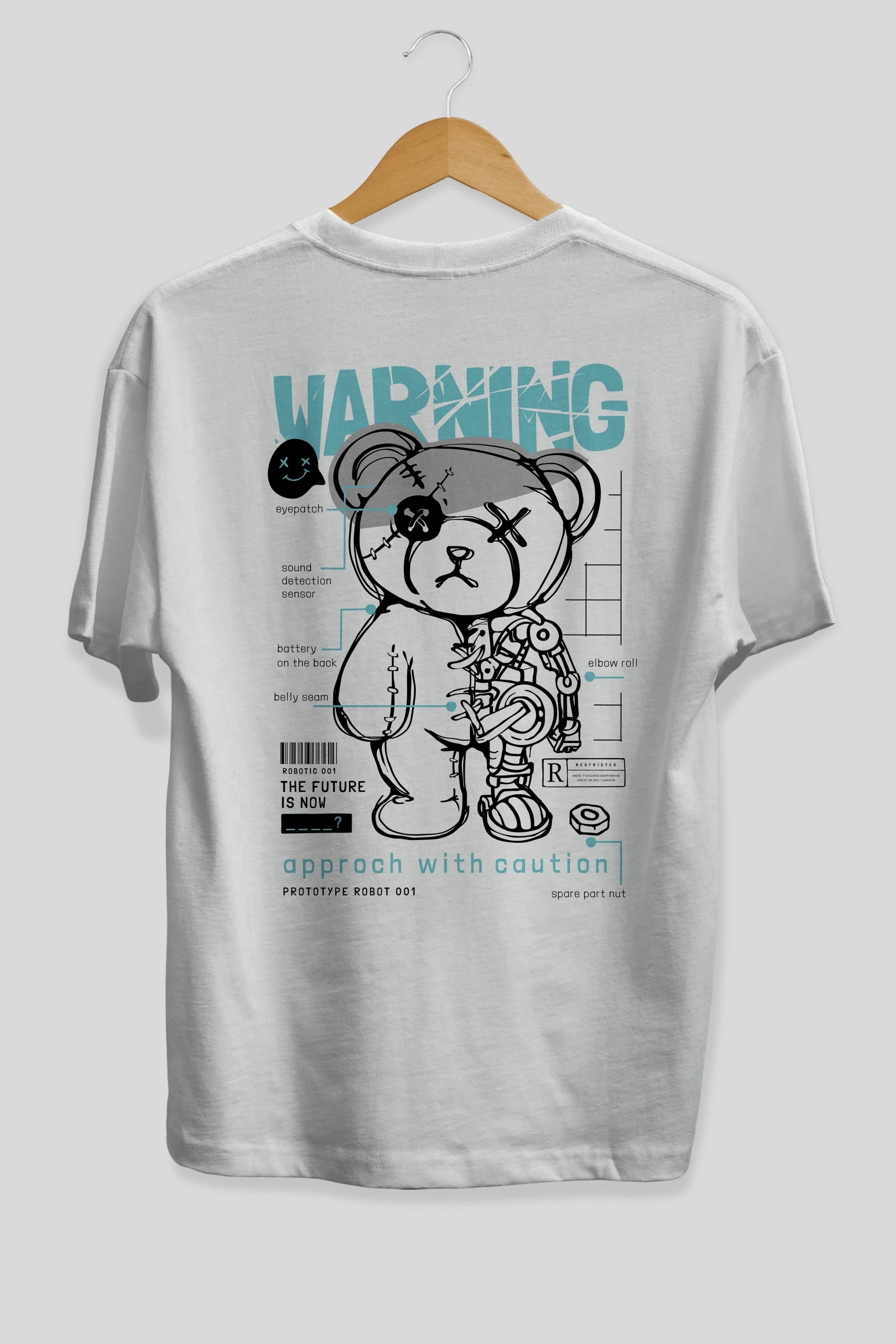 Teddy Bear Warning Arka Baskılı Oversize t-shirt Erkek Kadın Unisex