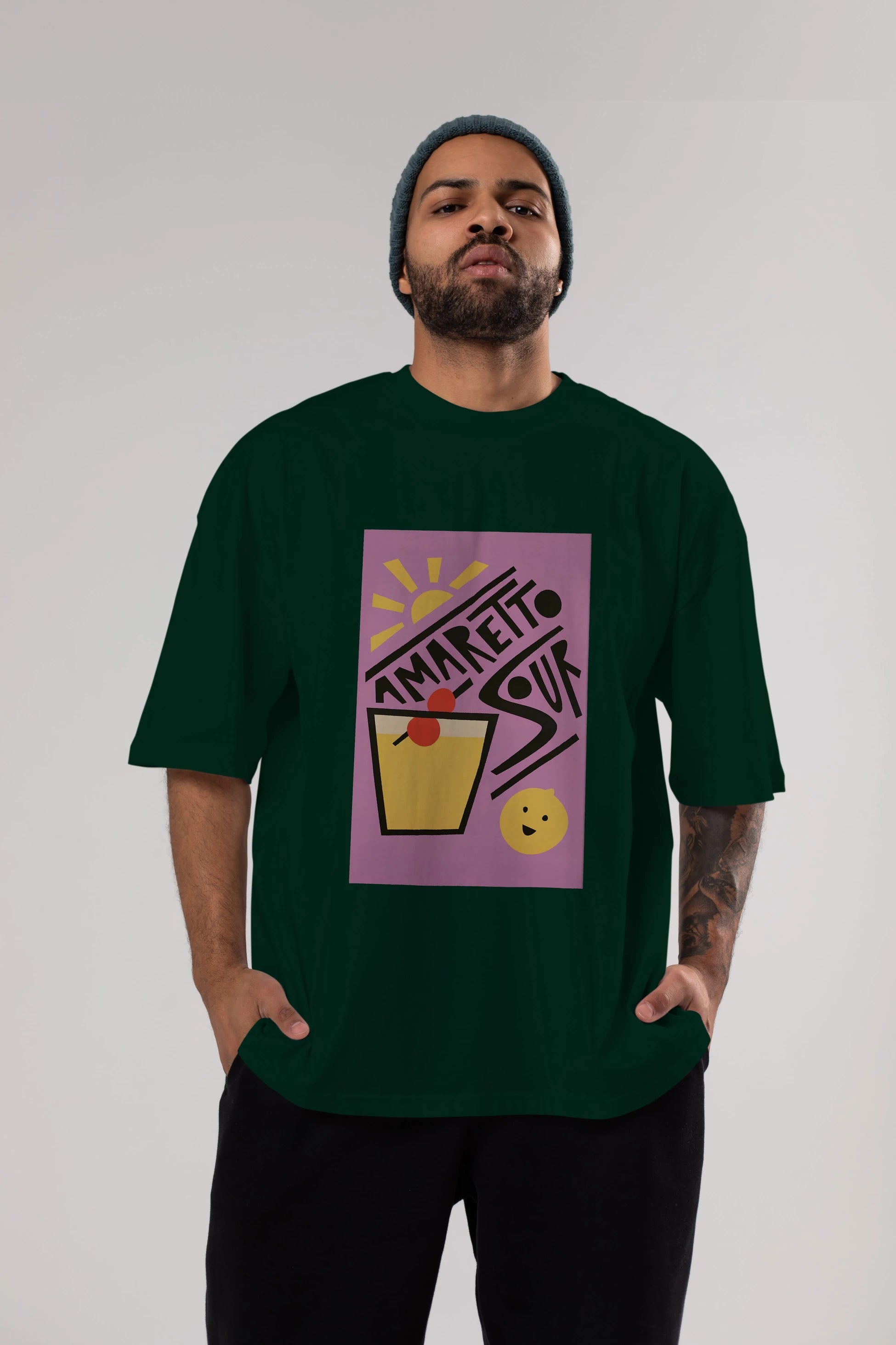 Amaretto Sour Ön Baskılı Oversize t-shirt Erkek Kadın Unisex %100 Pamuk Bisiklet Yaka tişort