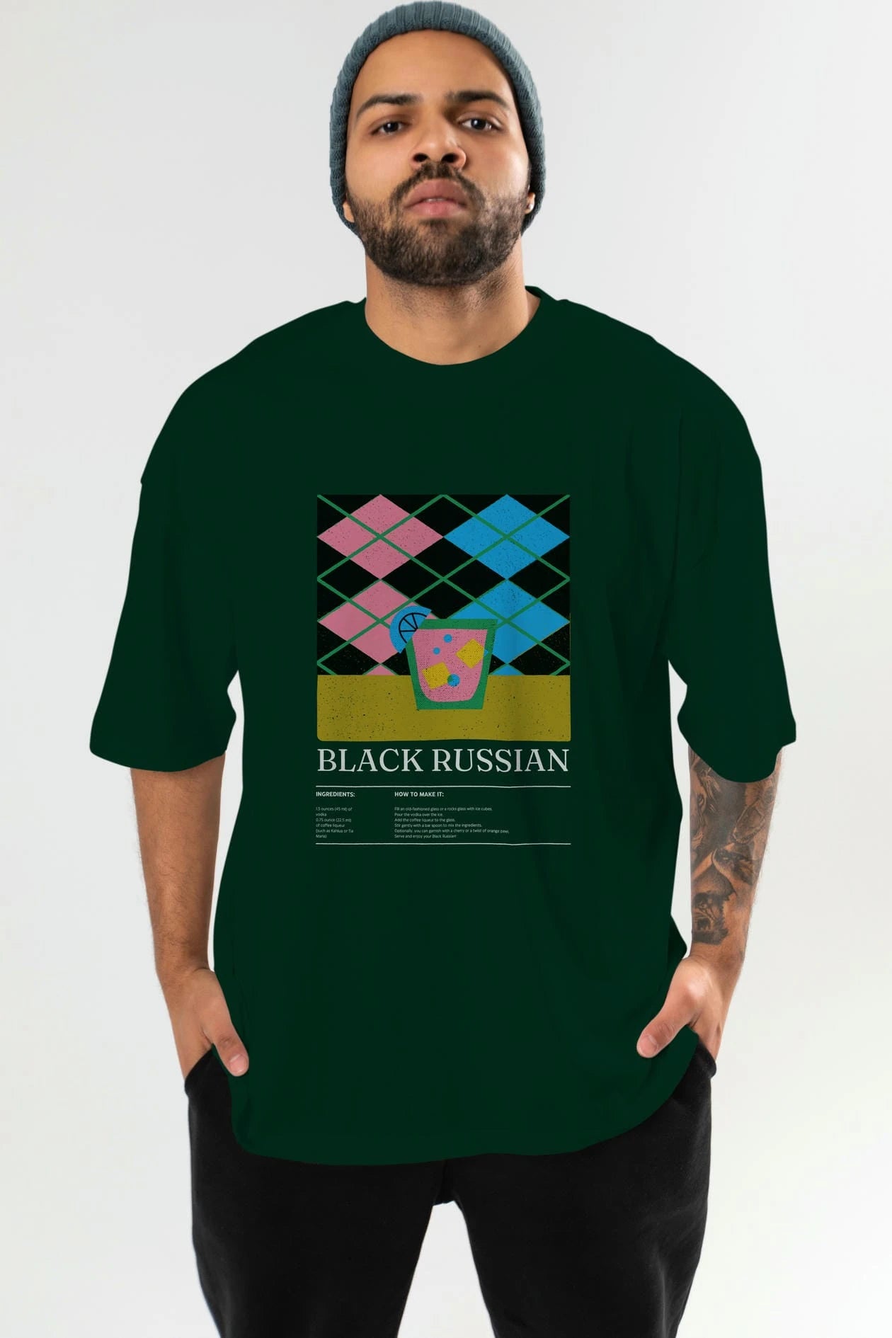 Black Russian Kokteyl Ön Baskılı Oversize t-shirt Erkek Kadın %100 Pamuk Bisiklet Yaka tişort
