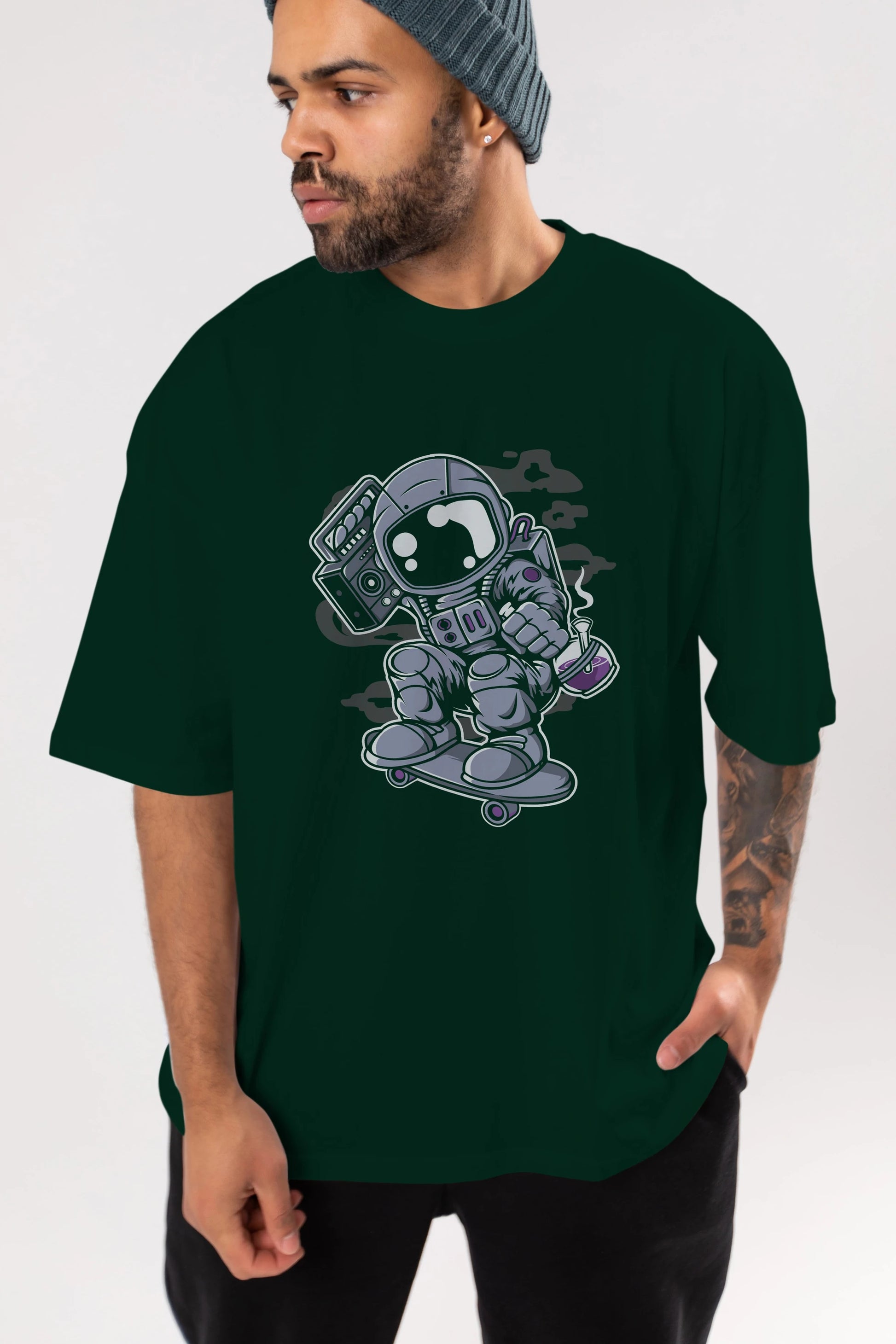 Astroanut Skater Boombox Ön Baskılı Oversize t-shirt Erkek Kadın Unisex