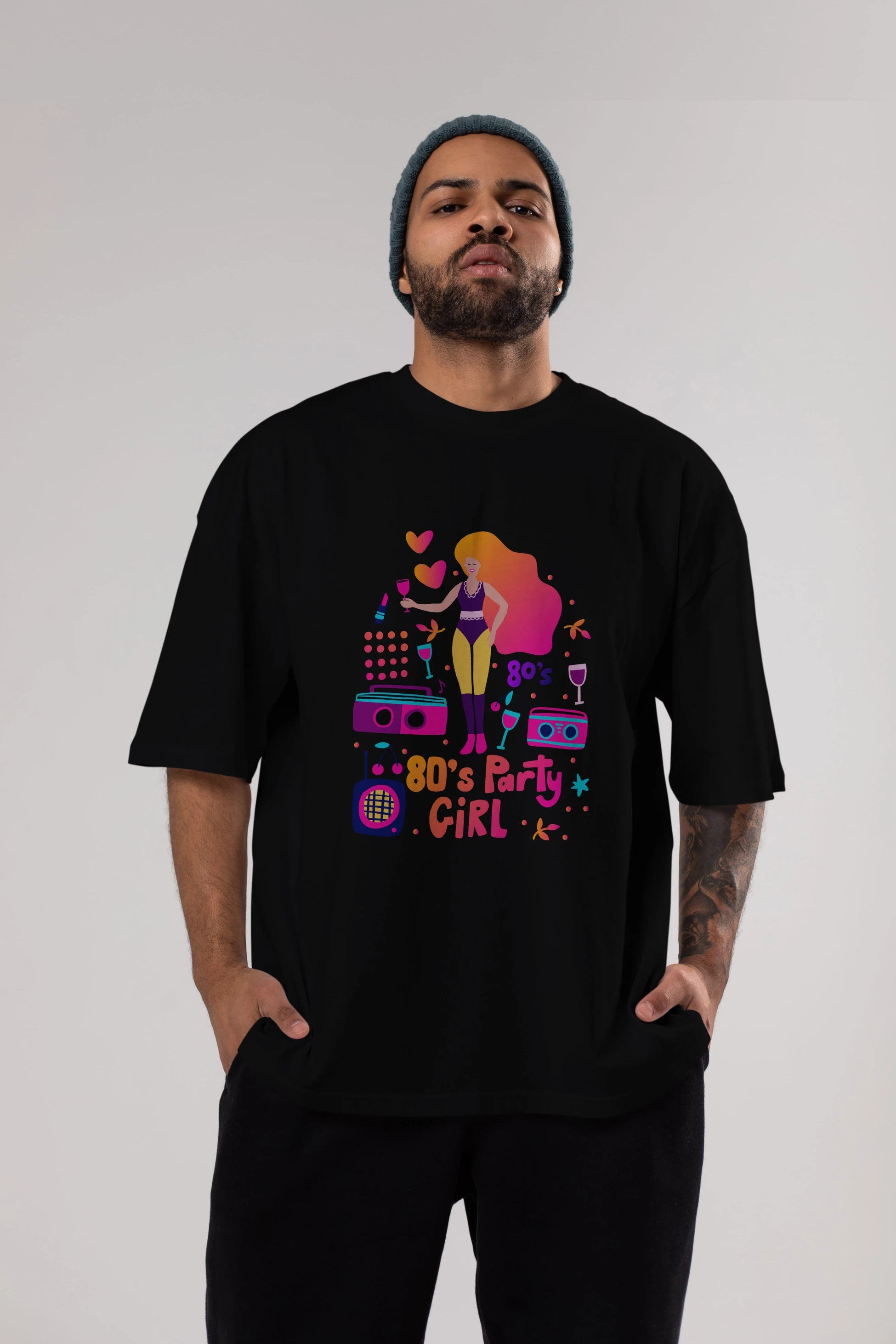 Retro Girl Party Ön Baskılı Oversize t-shirt Erkek Kadın Unisex
