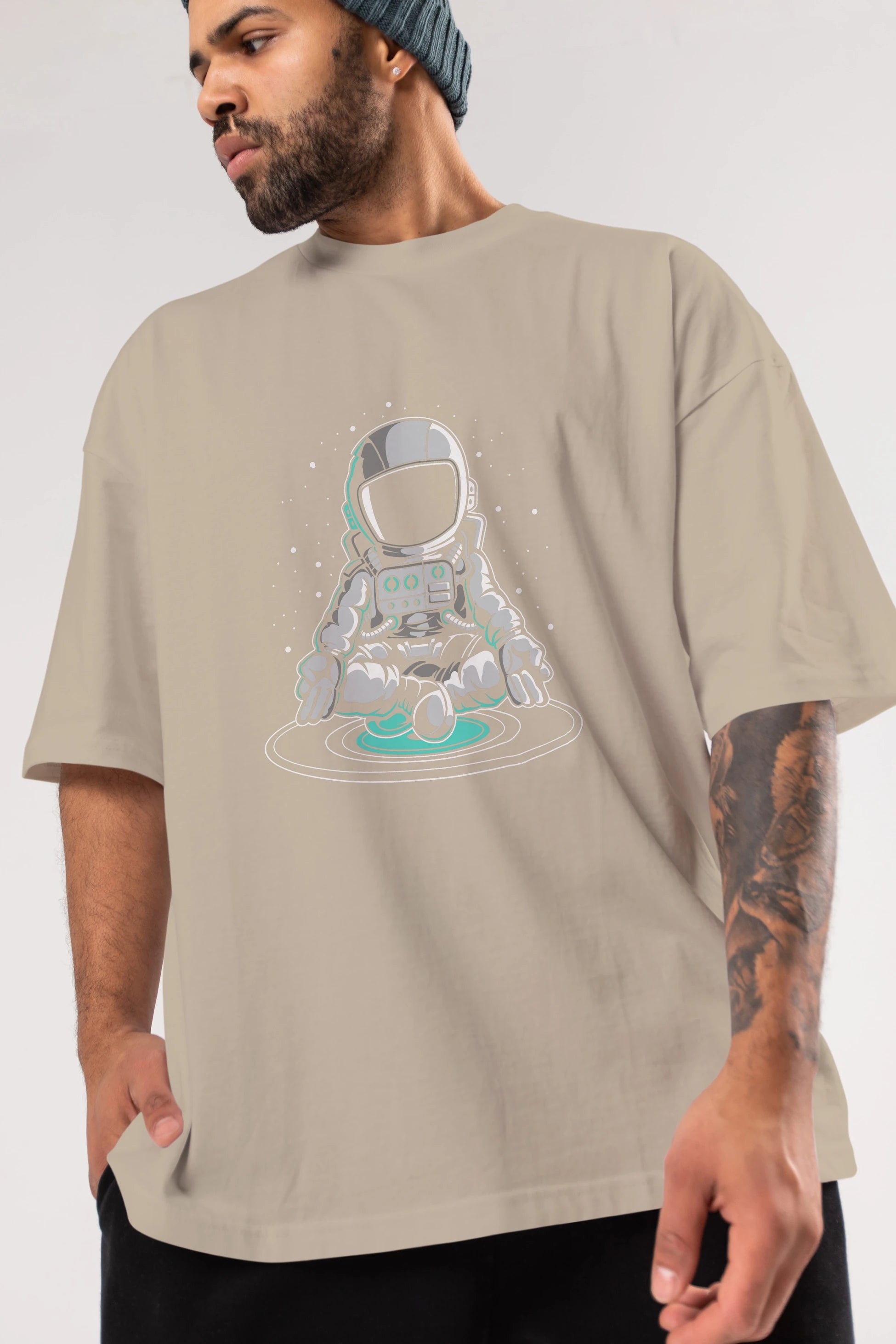Astronaut Meditation Ön Baskılı Oversize t-shirt Erkek Kadın Unisex