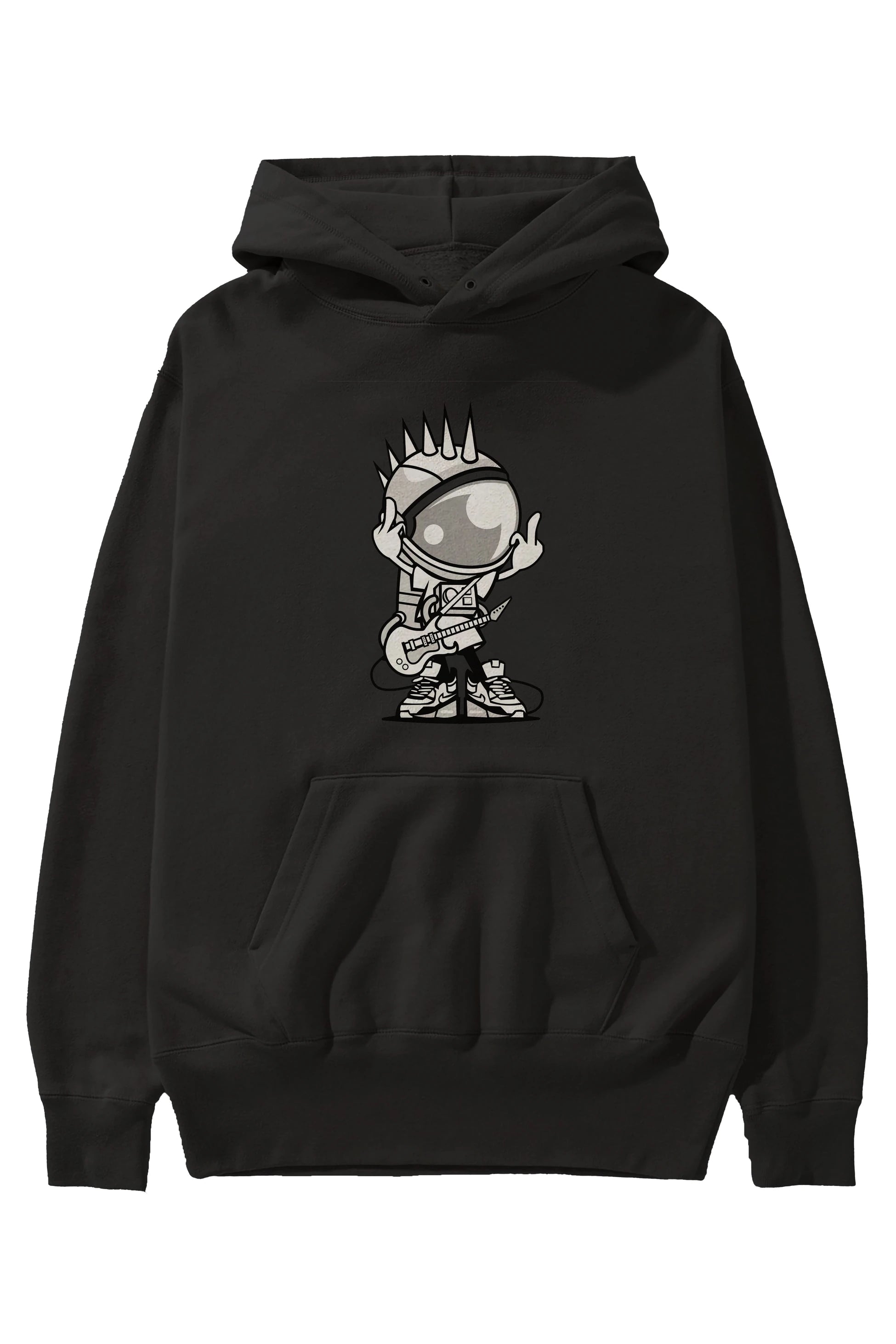 Astronaut Punk Rock Ön Baskılı Hoodie Oversize Kapüşonlu Sweatshirt Erkek Kadın Unisex