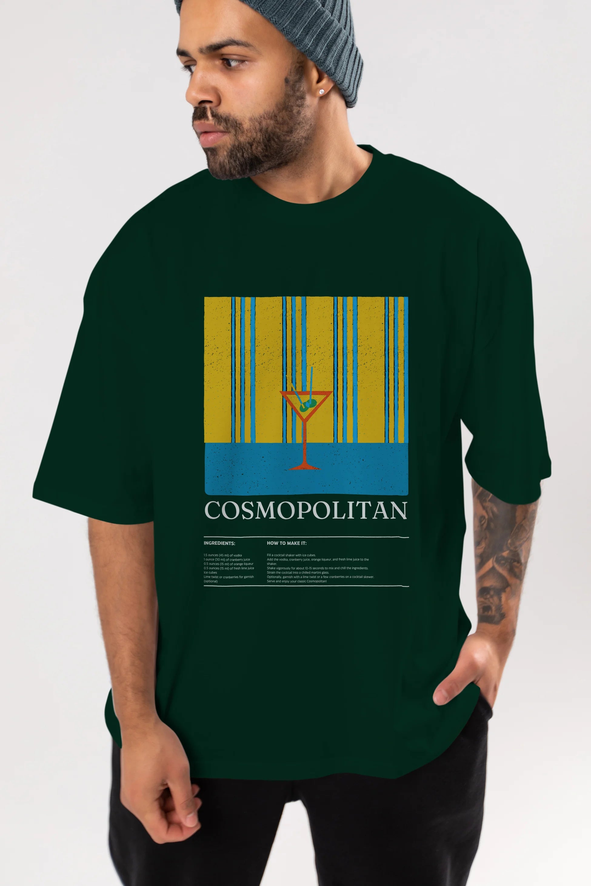 Cosmopolitan Kokteyl Ön Baskılı Oversize t-shirt Erkek Kadın %100 Pamuk Bisiklet Yaka tişort