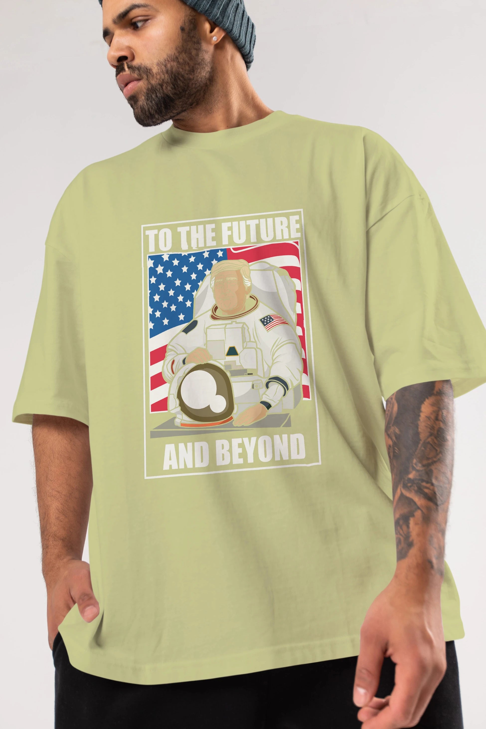 Trumpstronaut Ön Baskılı Oversize t-shirt Erkek Kadın Unisex %100 Pamuk tişort