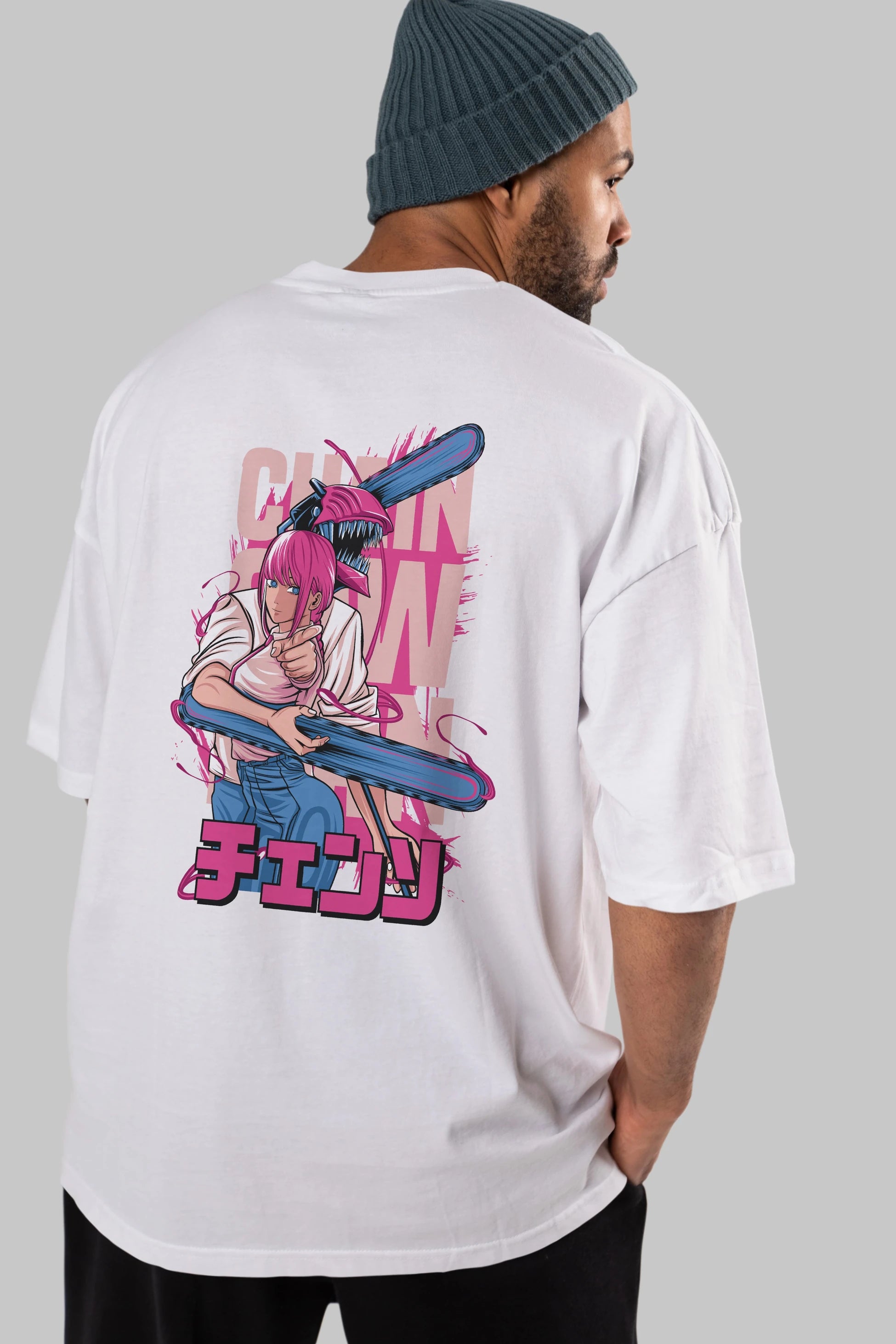 DENJI and MAKIMA Anime Arka Baskılı Oversize t-shirt Erkek Kadın Unisex