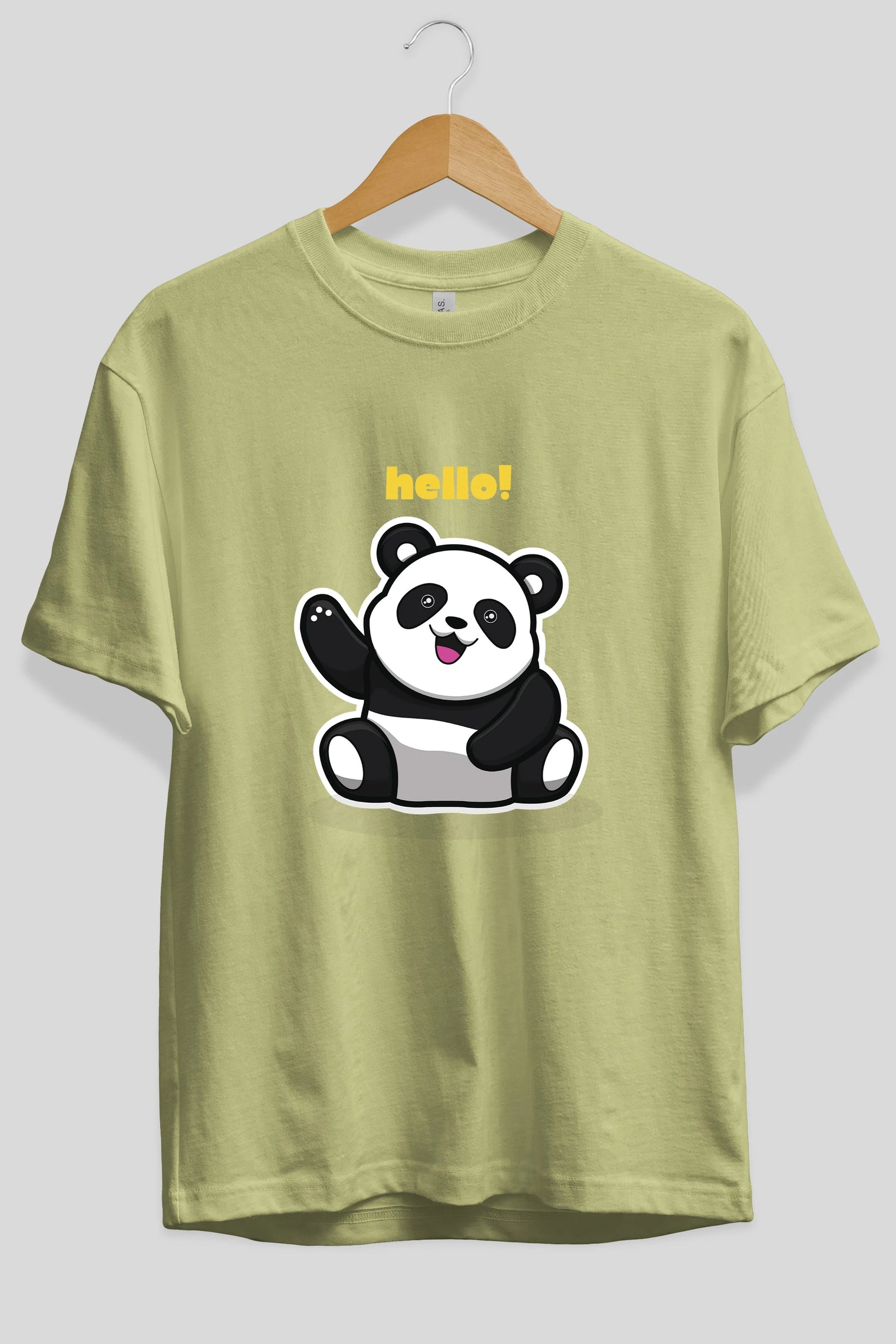 Hello Panda Ön Baskılı Oversize t-shirt Erkek Kadın Unisex