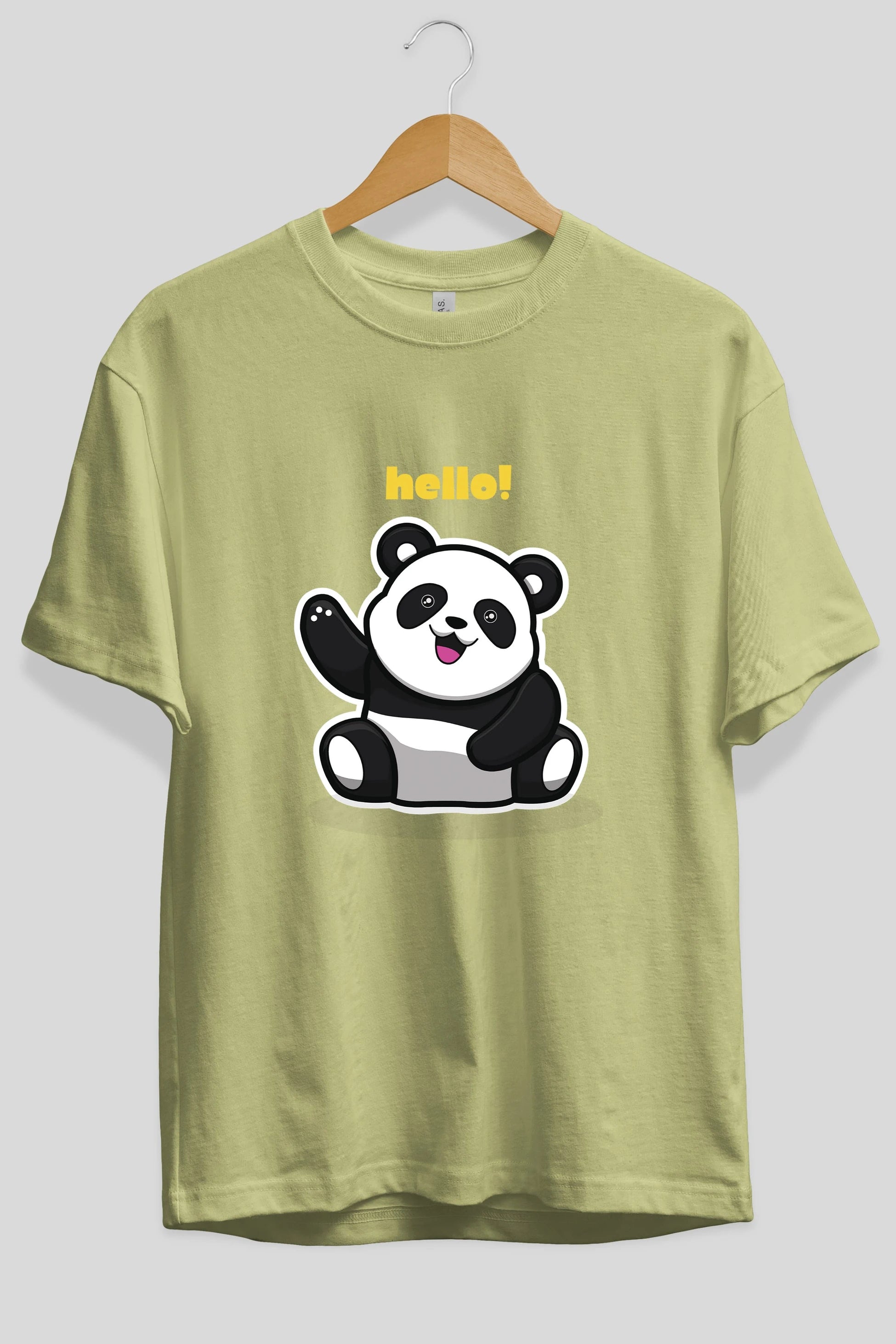 Hello Panda Ön Baskılı Oversize t-shirt Erkek Kadın Unisex