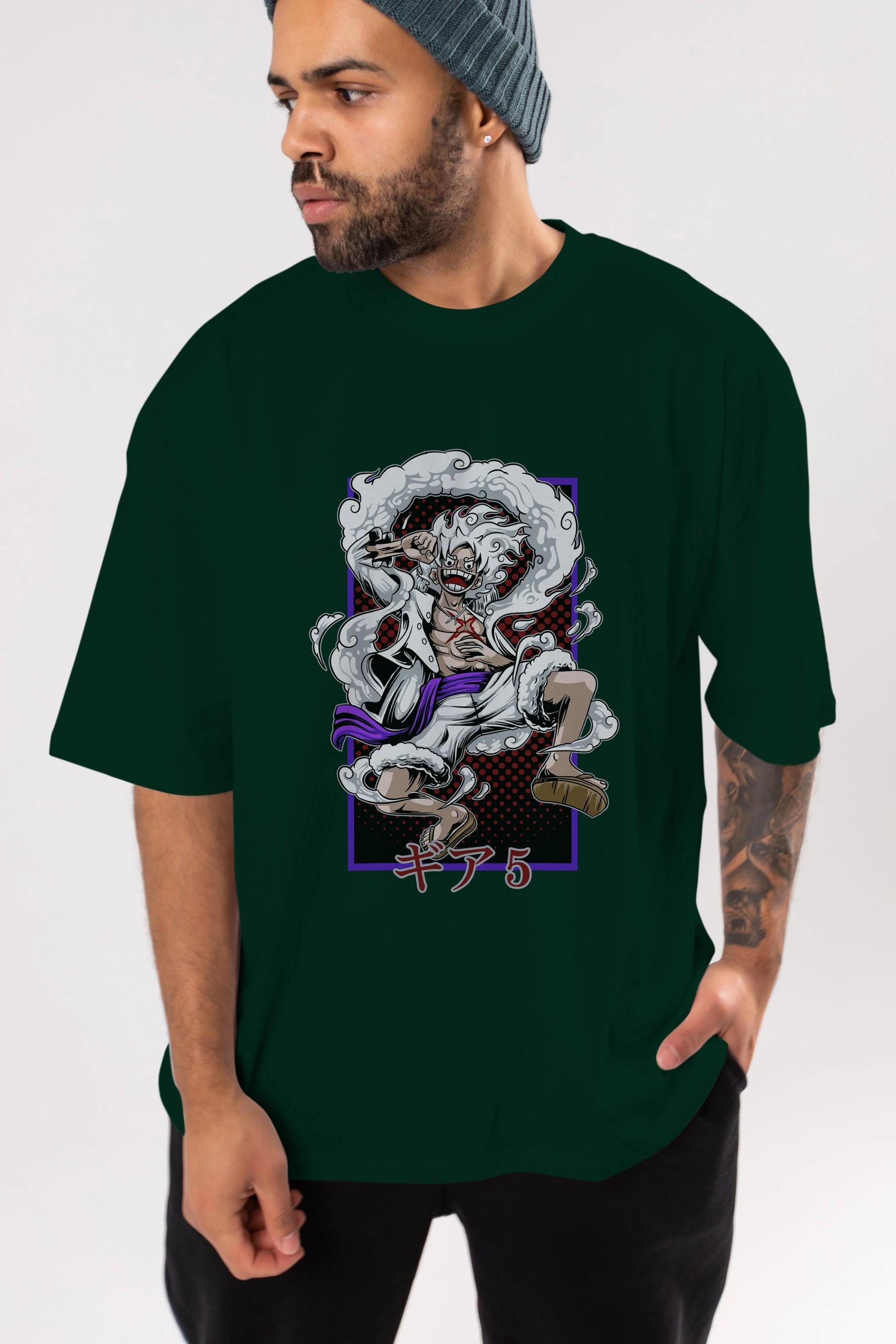 MONKEY D. LUFFY GEAR5 Anime Ön Baskılı Oversize t-shirt %100 pamuk Erkek Kadın Unisex