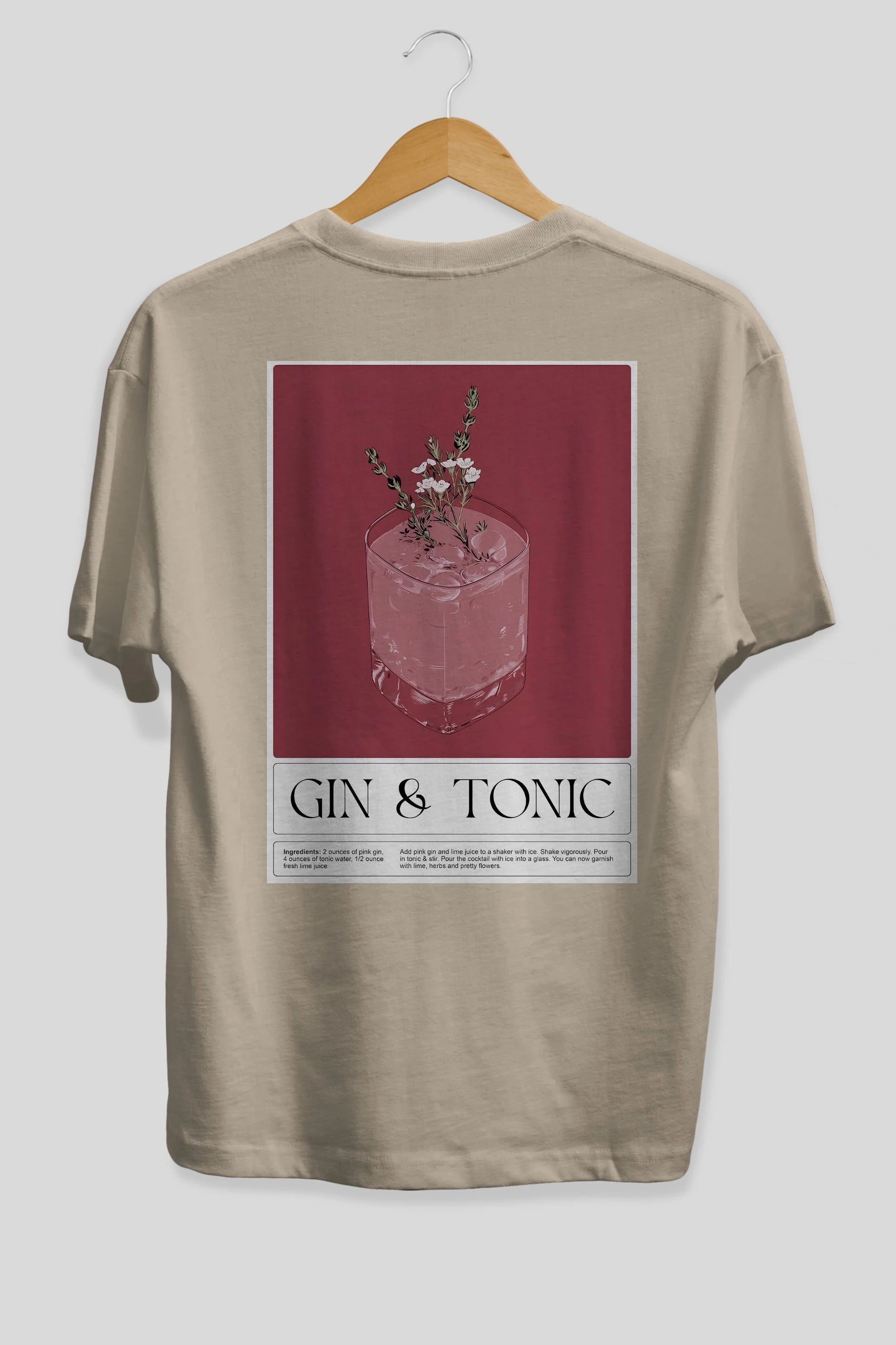 Gin Tonic 4 Arka Baskılı Oversize t-shirt Erkek Kadın Unisex %100 Pamuk Bisiklet Yaka tişort