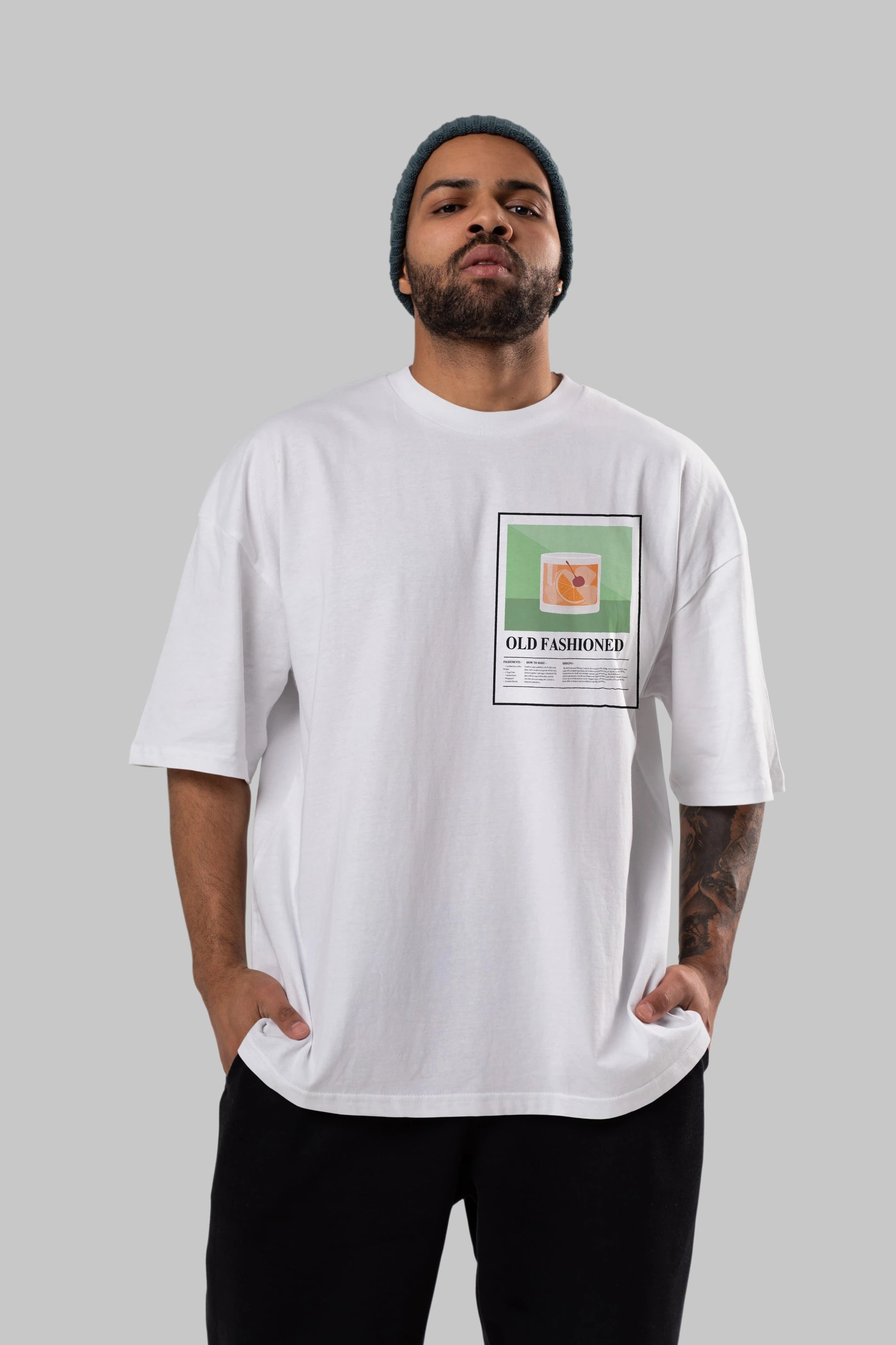 Old Fashioned Ön Sol Baskılı Oversize t-shirt Erkek Kadın Unisex %100 Pamuk Bisiklet Yaka tişort