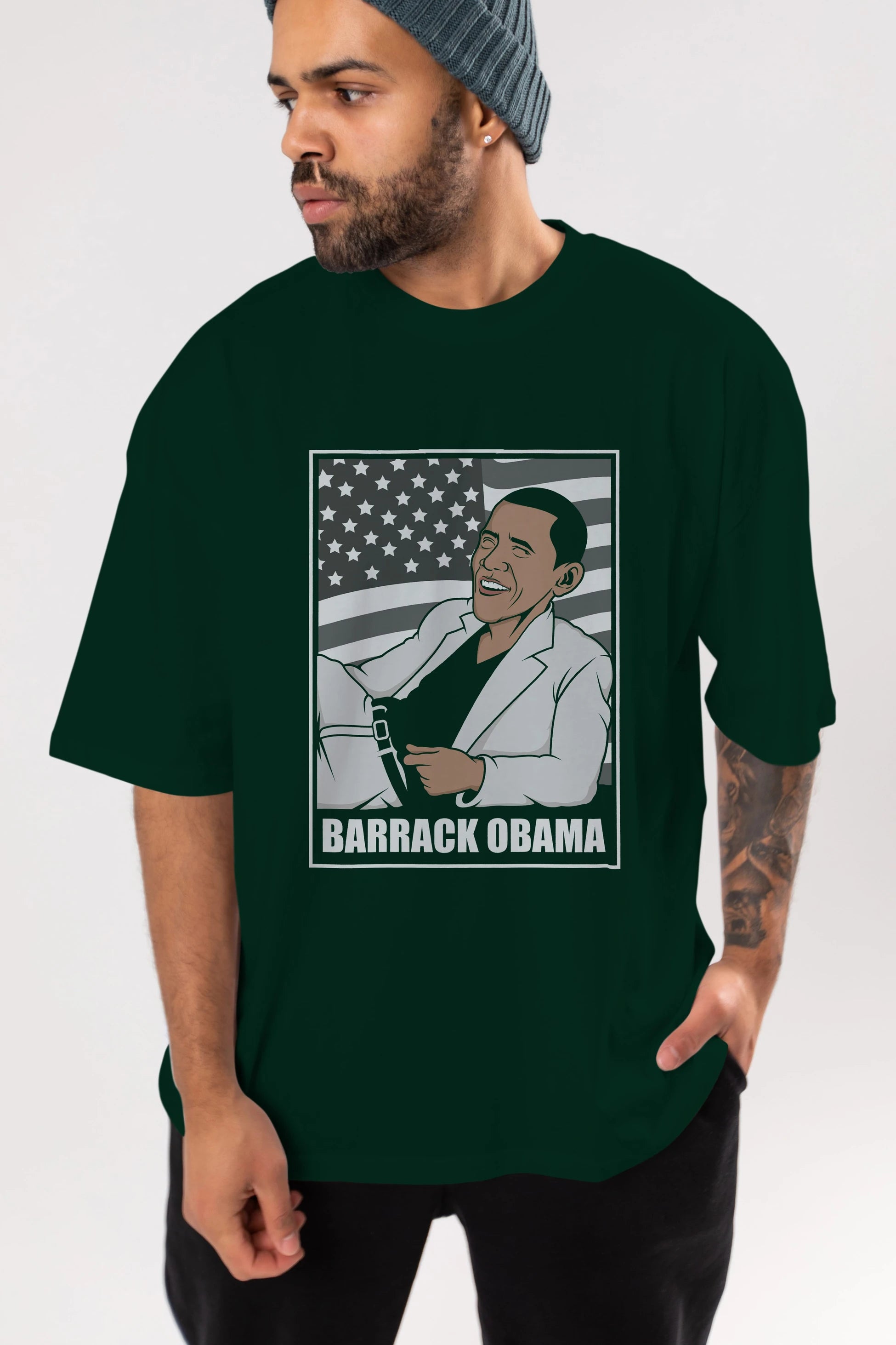 Obama Thriller Ön Baskılı Oversize t-shirt Erkek Kadın Unisex %100 Pamuk tişort
