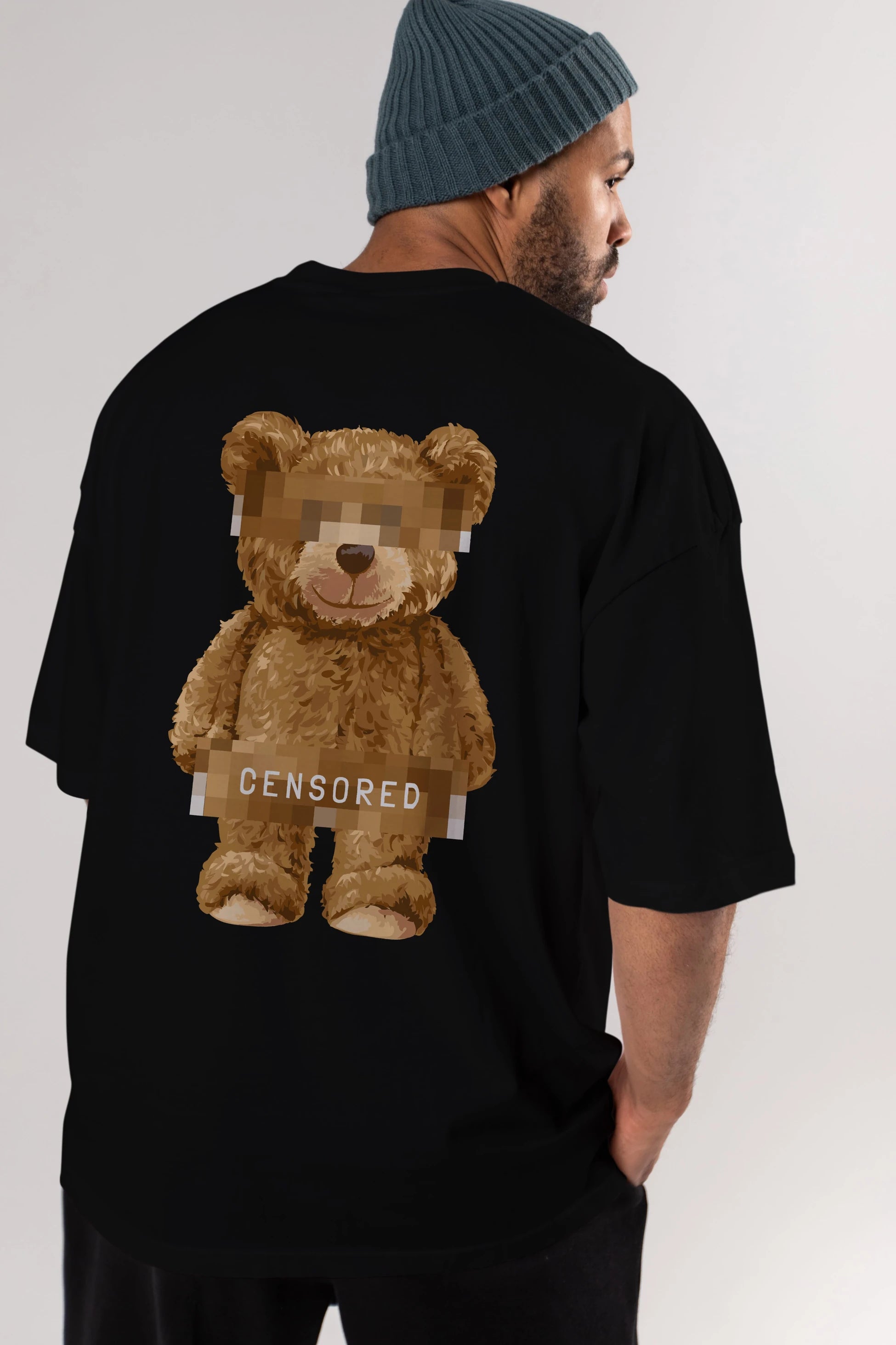 Teddy Bear Censored Arka Baskılı Oversize t-shirt Erkek Kadın Unisex %100 Pamuk