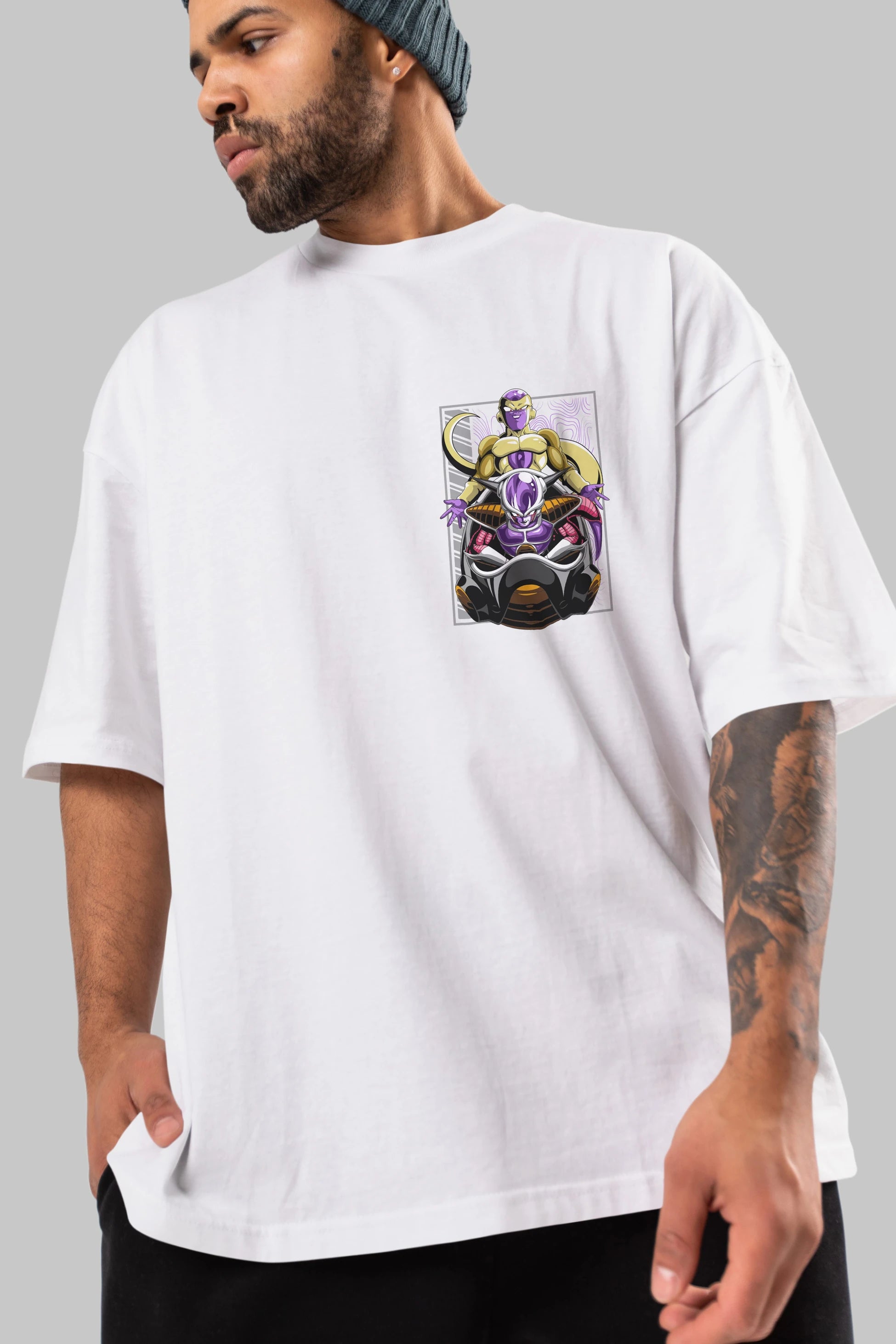 DragonBall Freezer Ön Sol Baskılı Oversize t-shirt Erkek Kadın Unisex %100 Pamuk Bisiklet Yaka tişort