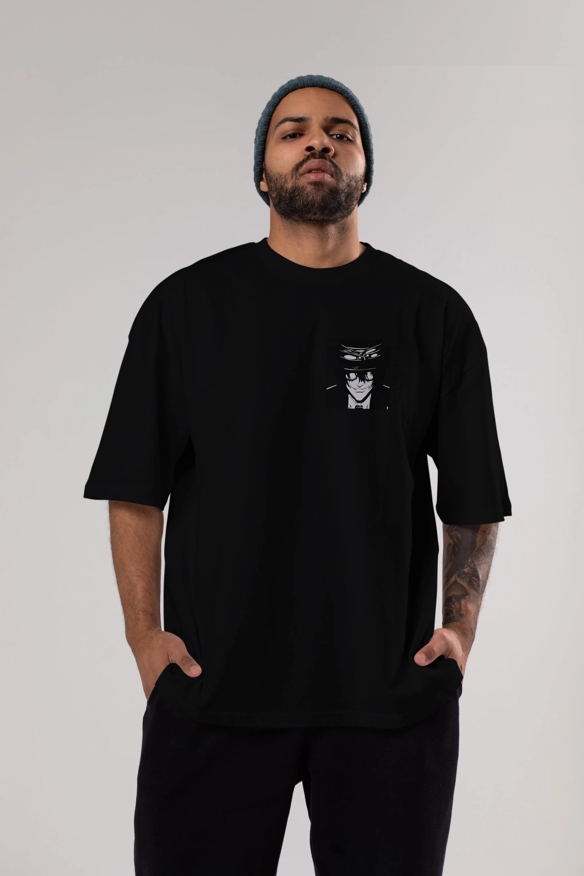 Alucard 1 Ön Sol Baskılı Oversize t-shirt Erkek Kadın Unisex %100 Pamuk Bisiklet Yaka tişort