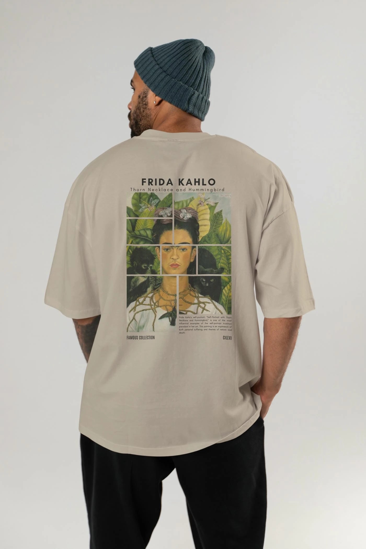 Frida Kahlo Arka Baskılı Oversize t-shirt Erkek Kadın Bisiklet Yaka Pamuk tişort