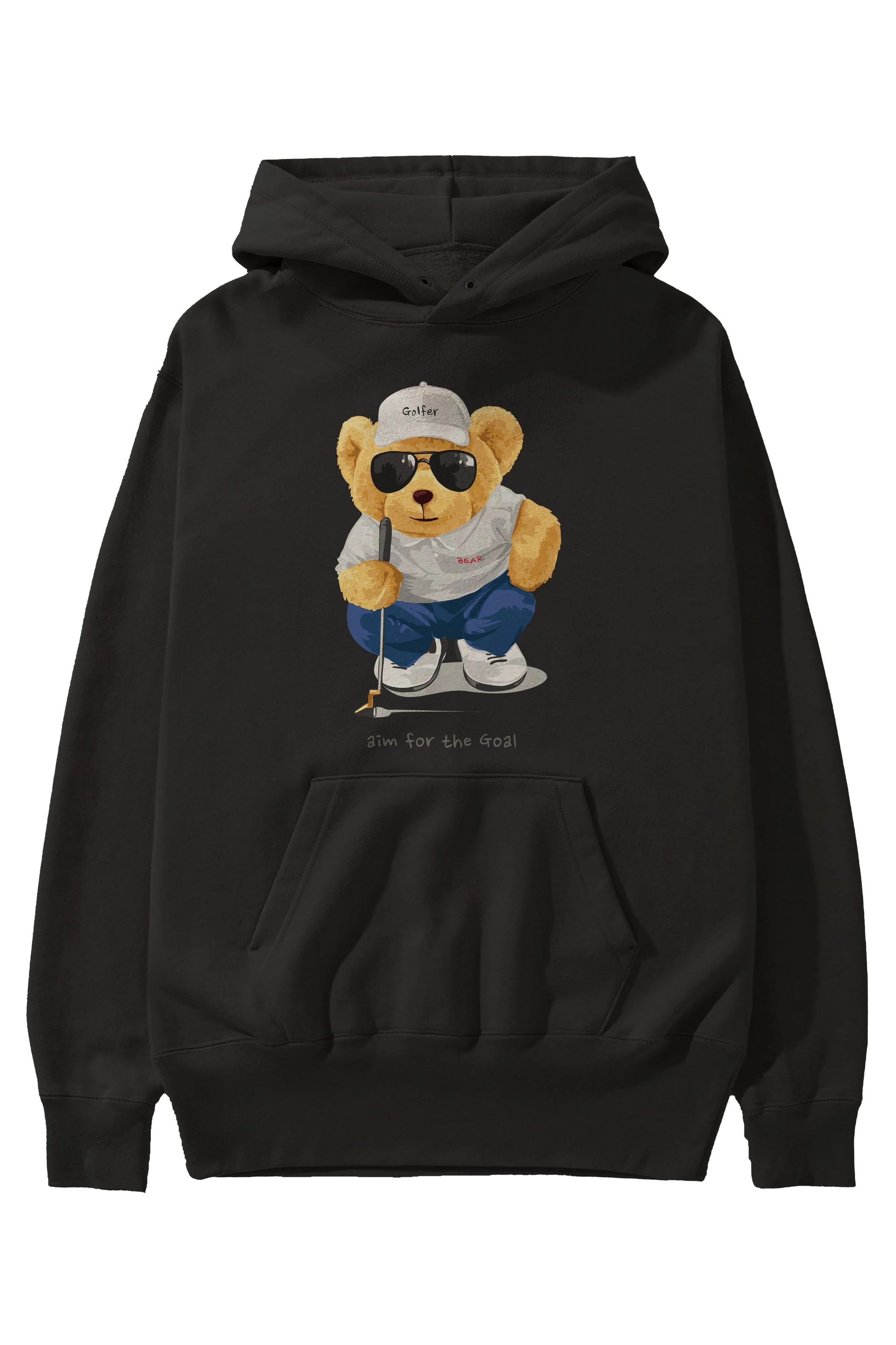 Teddy Bear Golfer Ön Baskılı Hoodie Oversize Kapüşonlu Sweatshirt Erkek Kadın Unisex