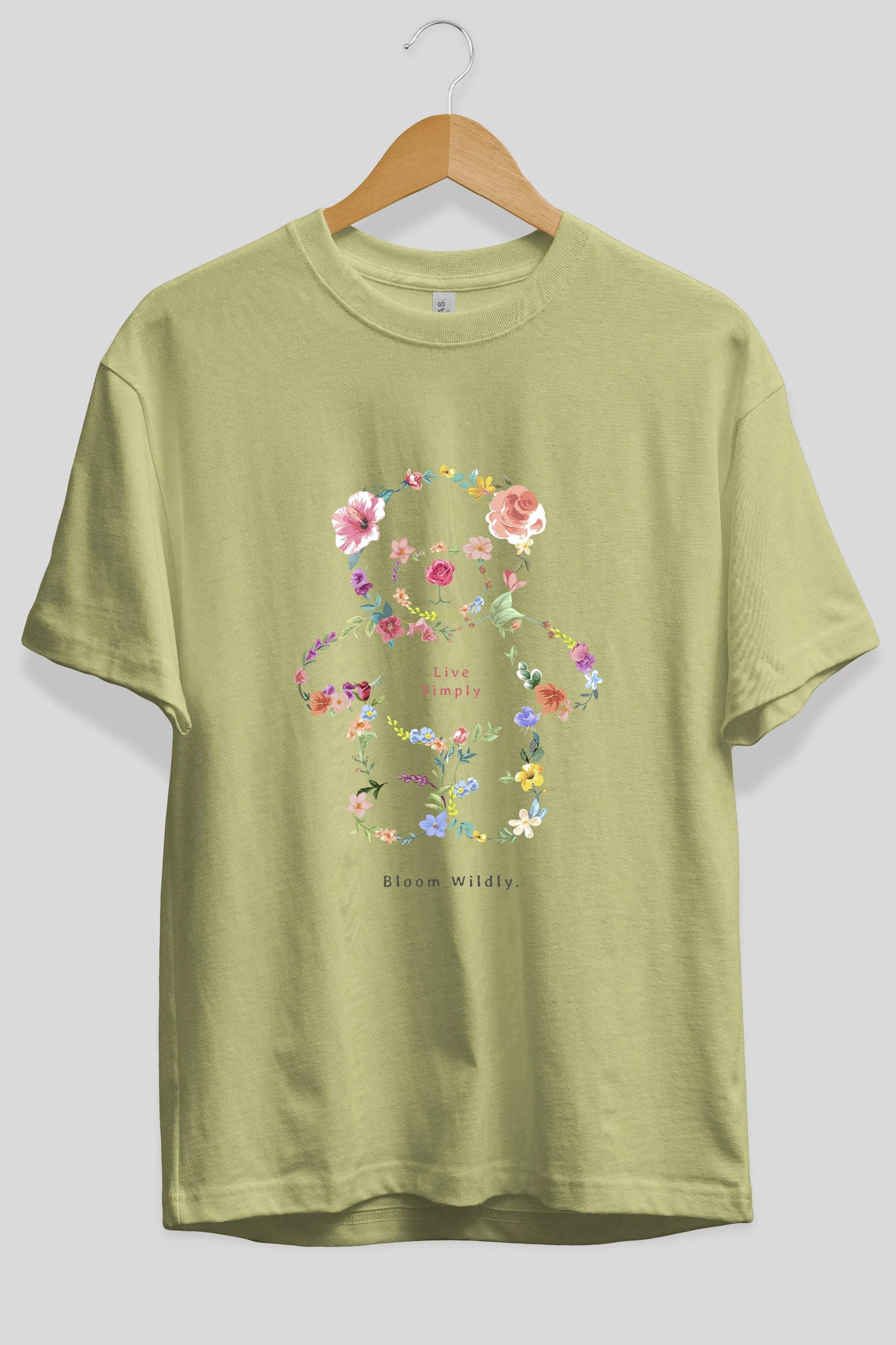 Teddy Bear Flowers Ön Baskılı Oversize t-shirt Erkek Kadın Unisex