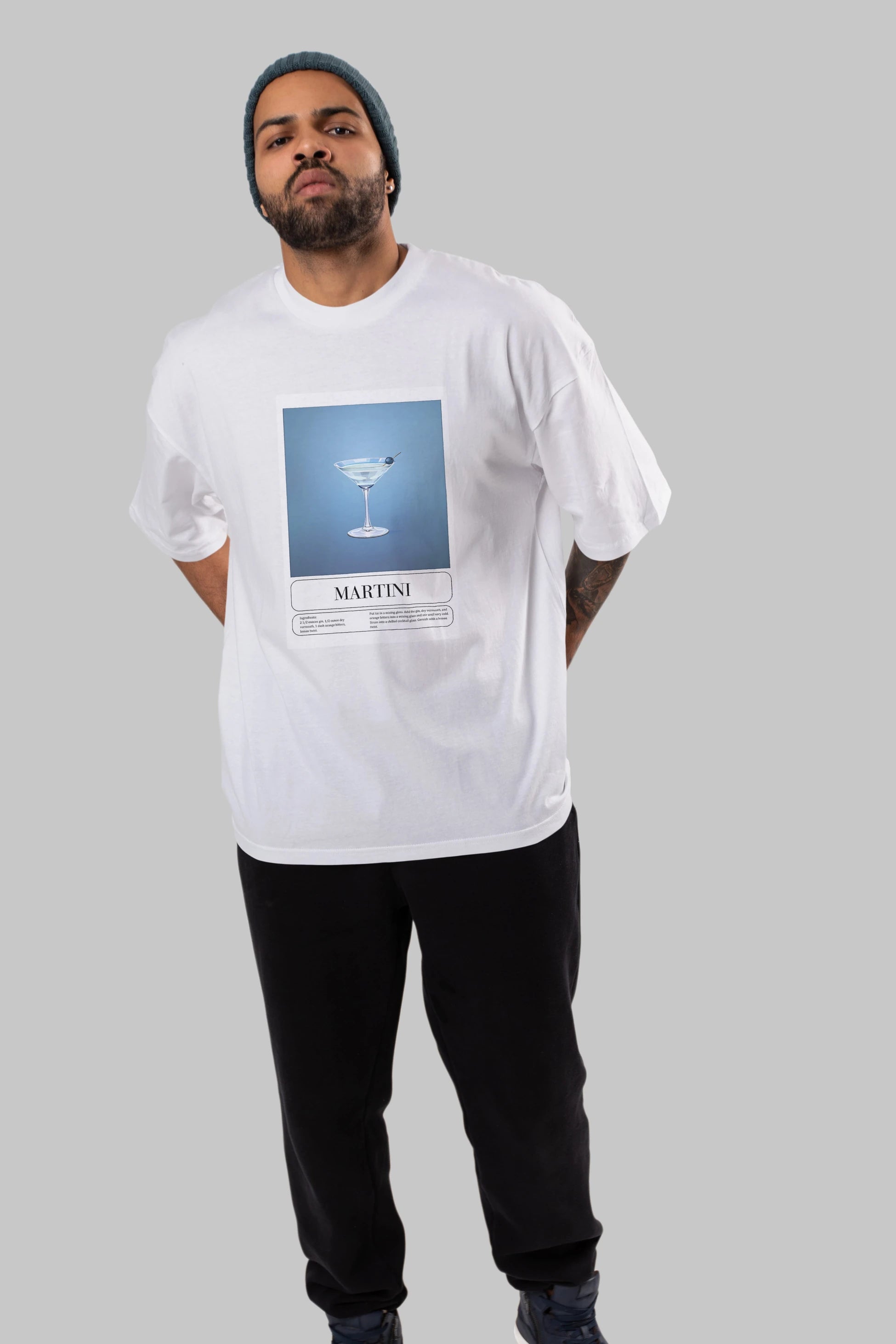 Martini Ön Baskılı Oversize t-shirt Erkek Kadın Unisex %100 Pamuk Bisiklet Yaka tişort